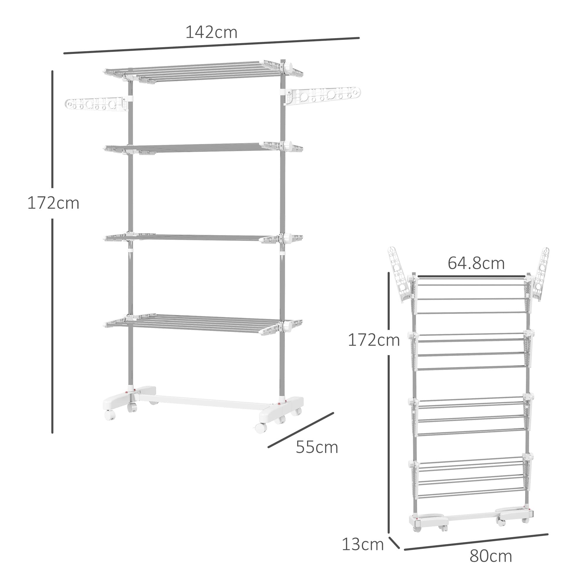 Four-Tier Clothes Horse with Foldable Side Arms and Braked Wheels - image 7