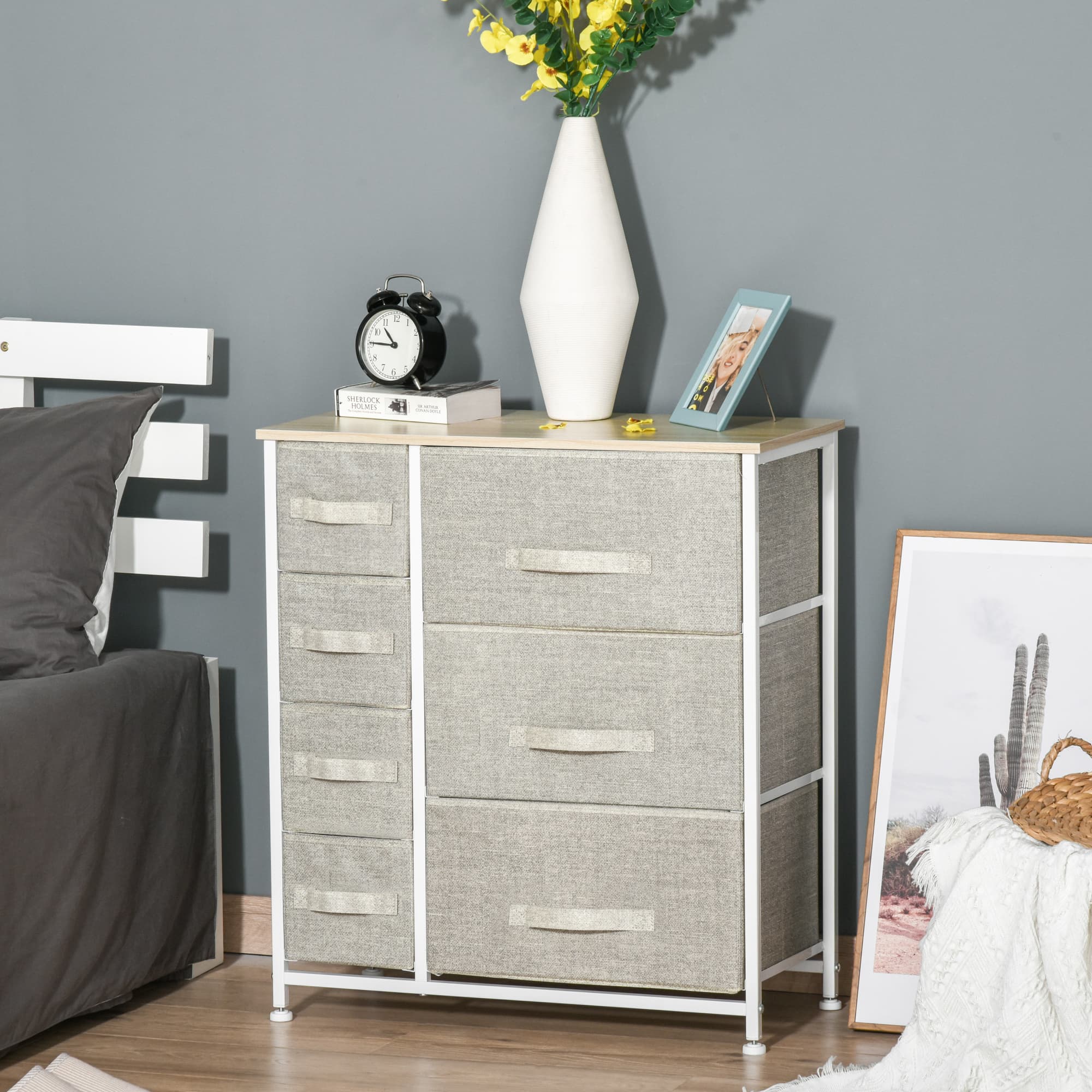 Light Grey Fabric Chest of Drawers with 7 Drawers - image 3