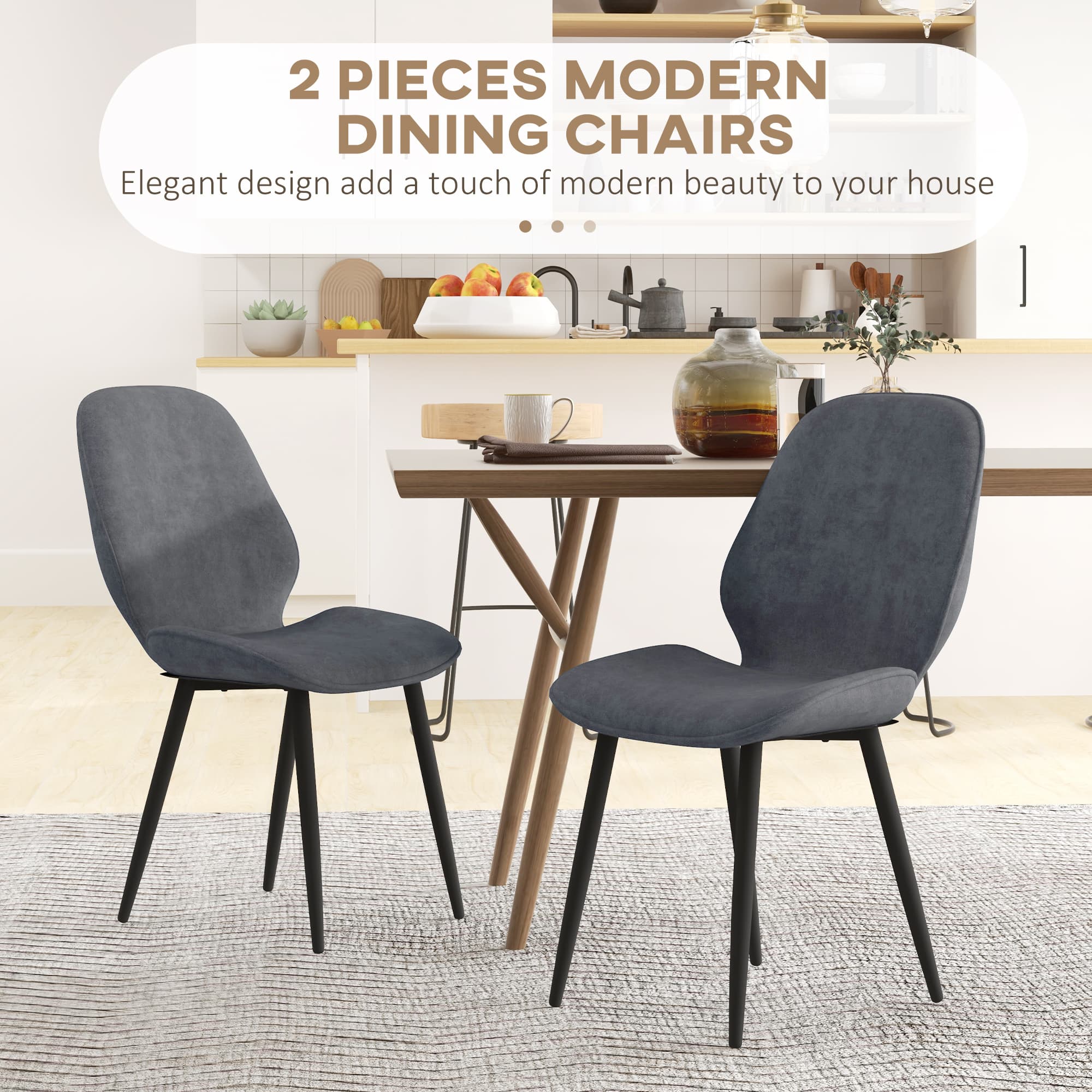 Effortless Elegance: Set of 2 Grey Velvet Dining Chairs - image 4
