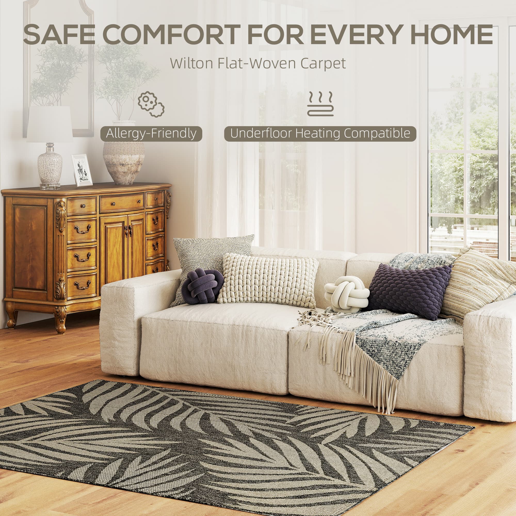 Grey Leaf Washable Rug for Indoor and Outdoor Rooms - image 2