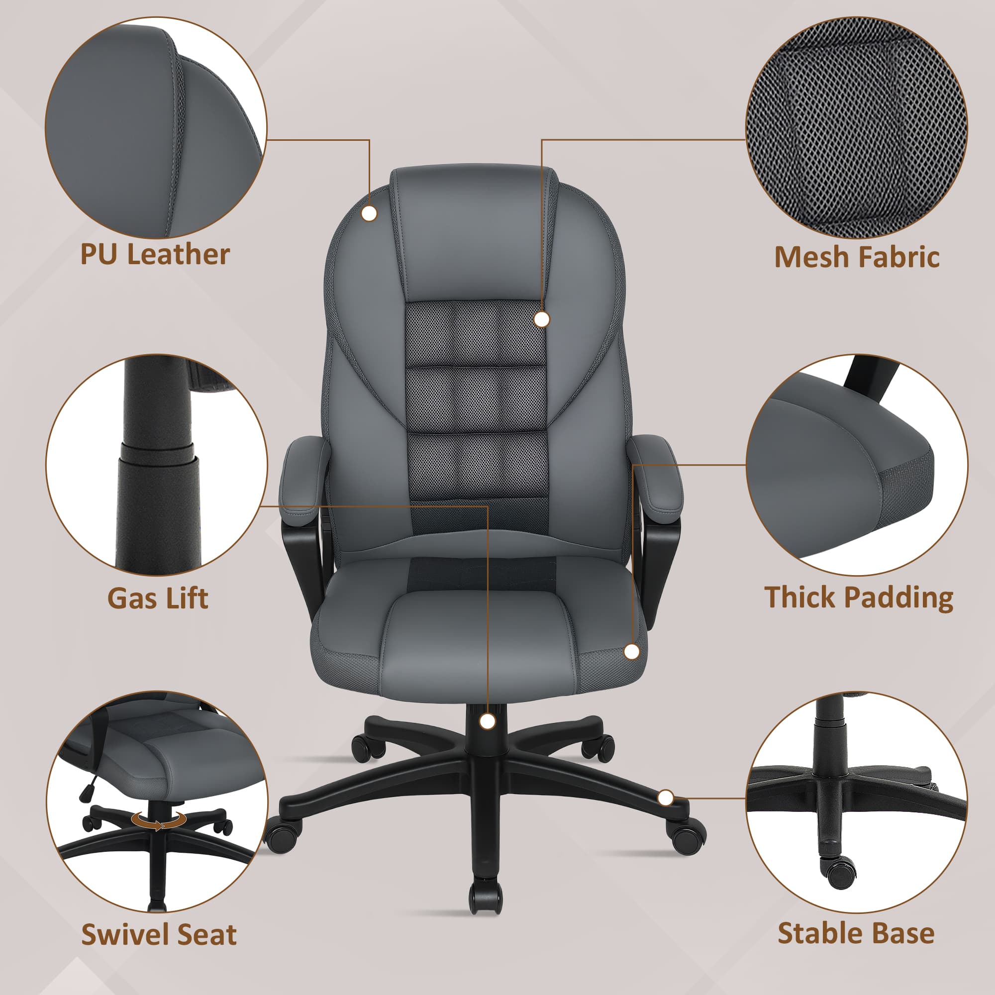 Grey High-Back Office Chair with Breathable Mesh Inserts - image 8