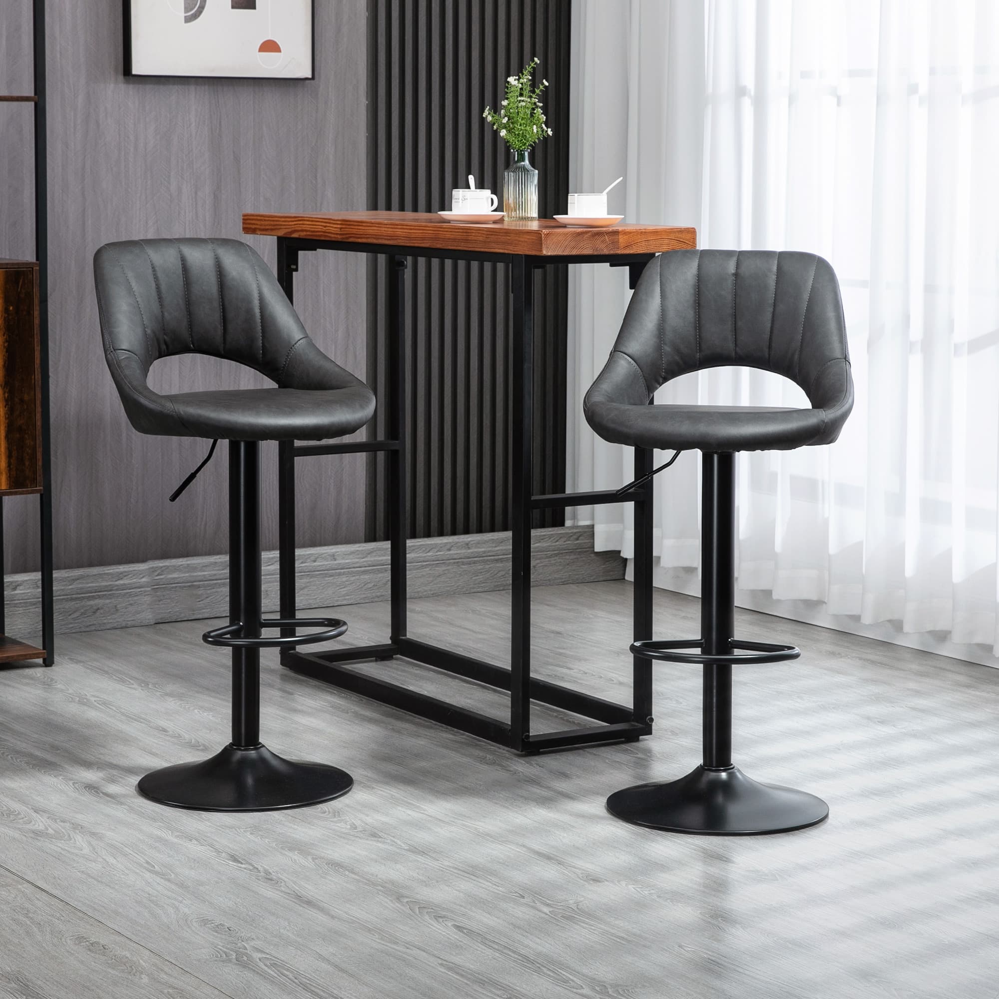 Effortless Comfort: Grey PU Leather Swivel Bar Stools Set of 2 - image 5