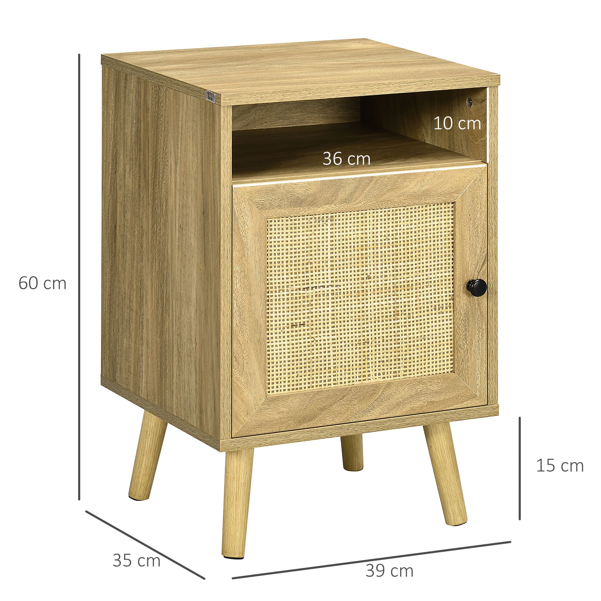 Natural Bedside Table with Rattan Door Storage - image 7