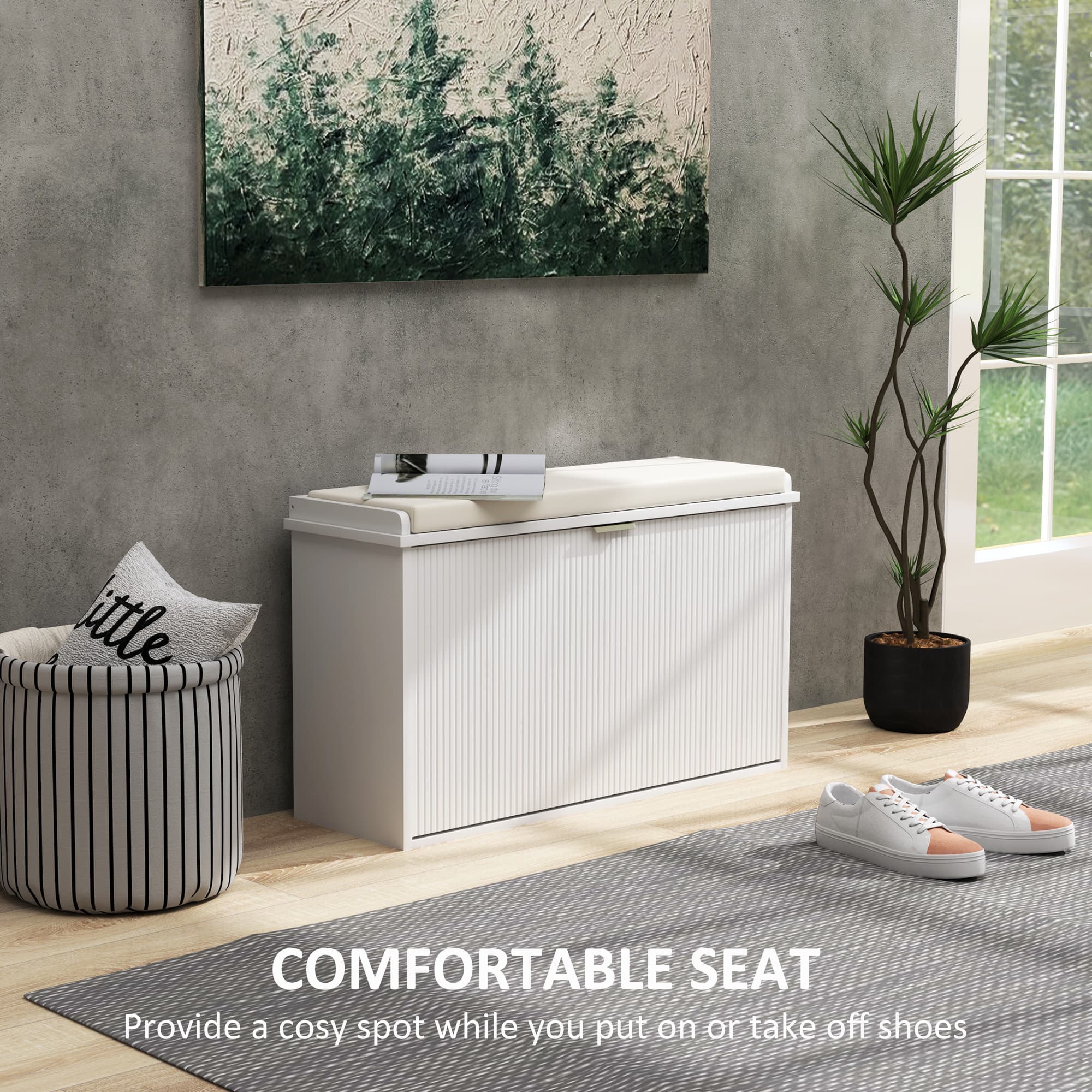 Effortless Entryway Storage: White Cushioned Shoe Bench - image 4