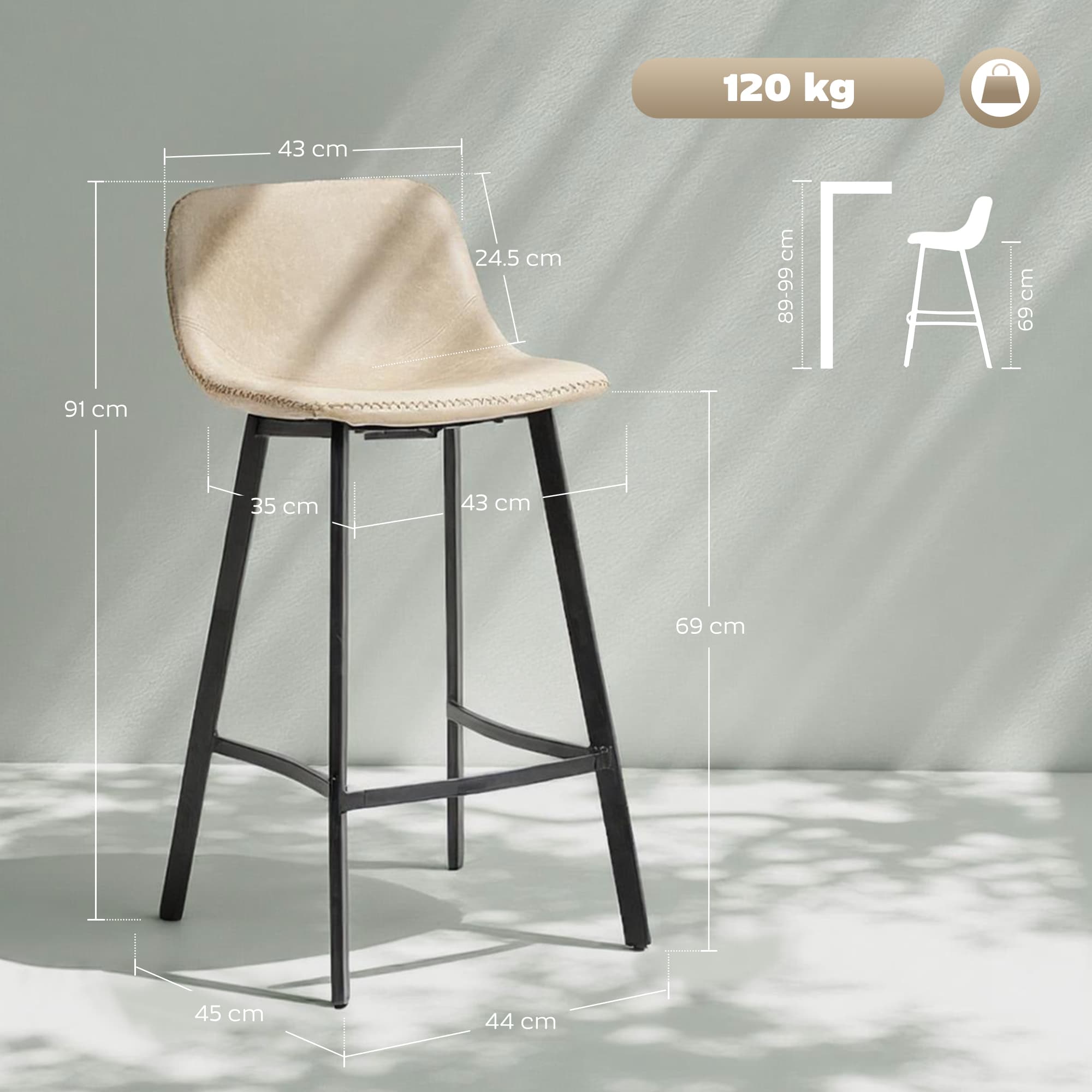 Effortless Comfort: Light Brown Faux Leather Bar Stools Set of 2 - image 5