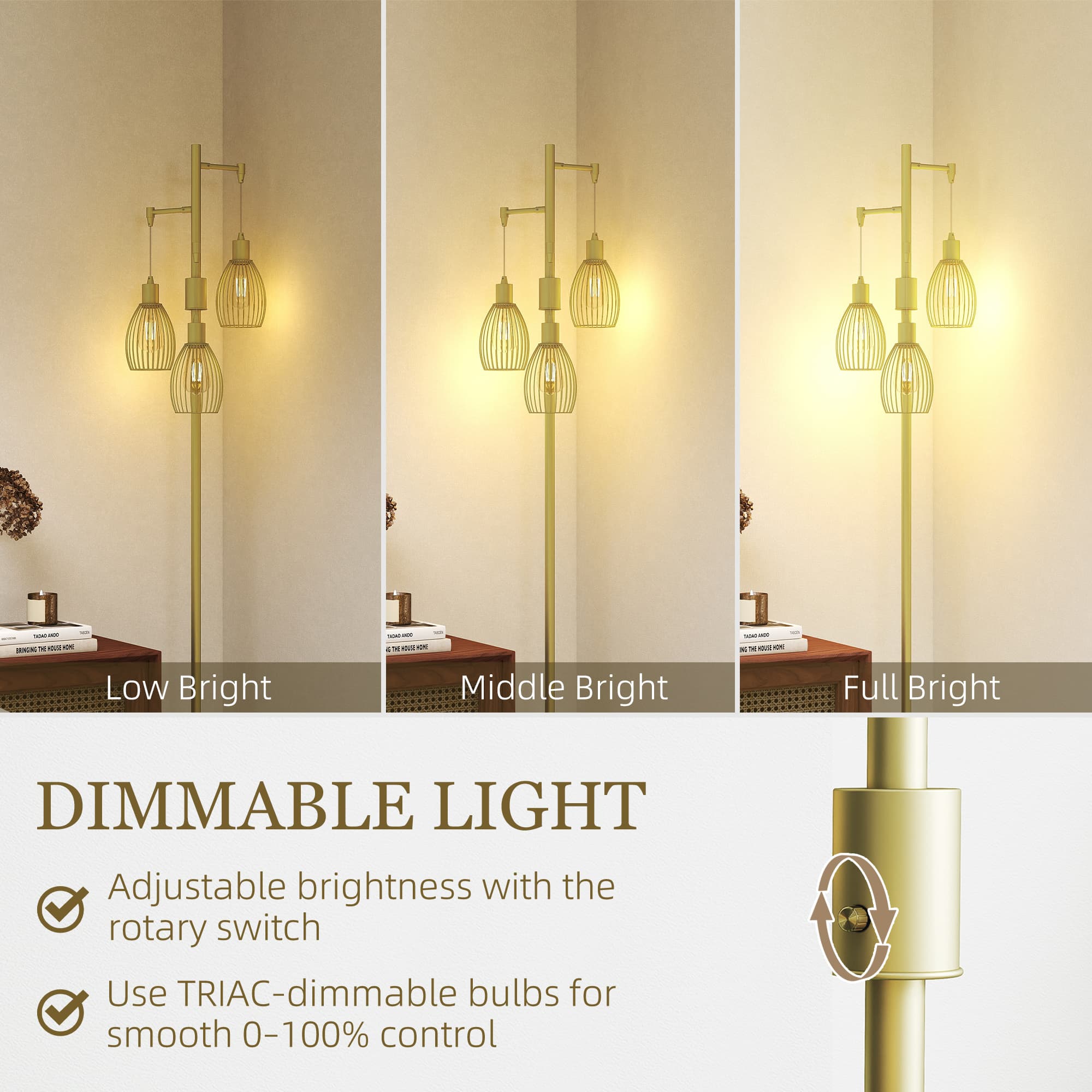 Transform Your Space with this 3-Light Gold Industrial Floor Lamp - image 4
