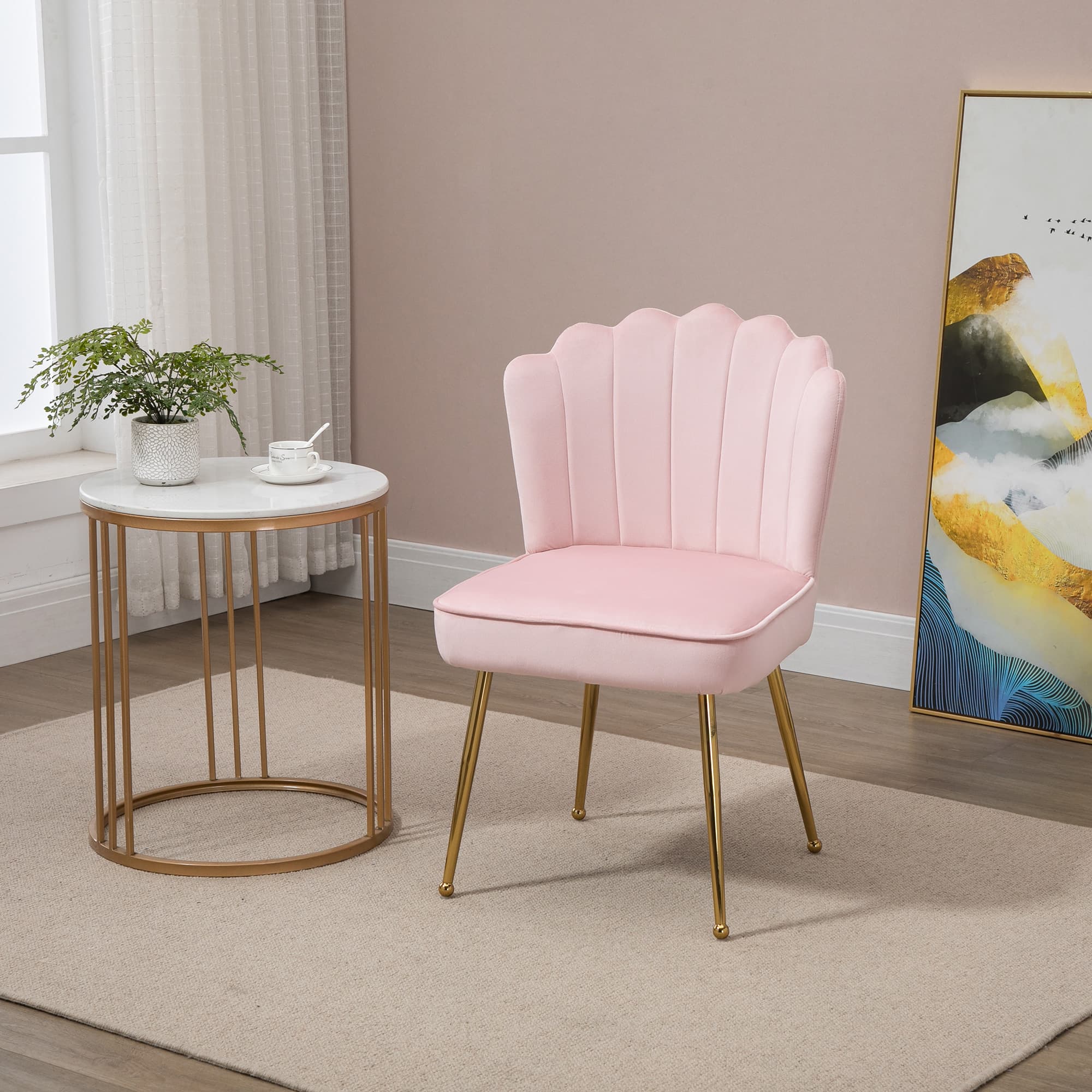 Discover Effortless Elegance: Pink Velvet Shell Accent Chair - image 5