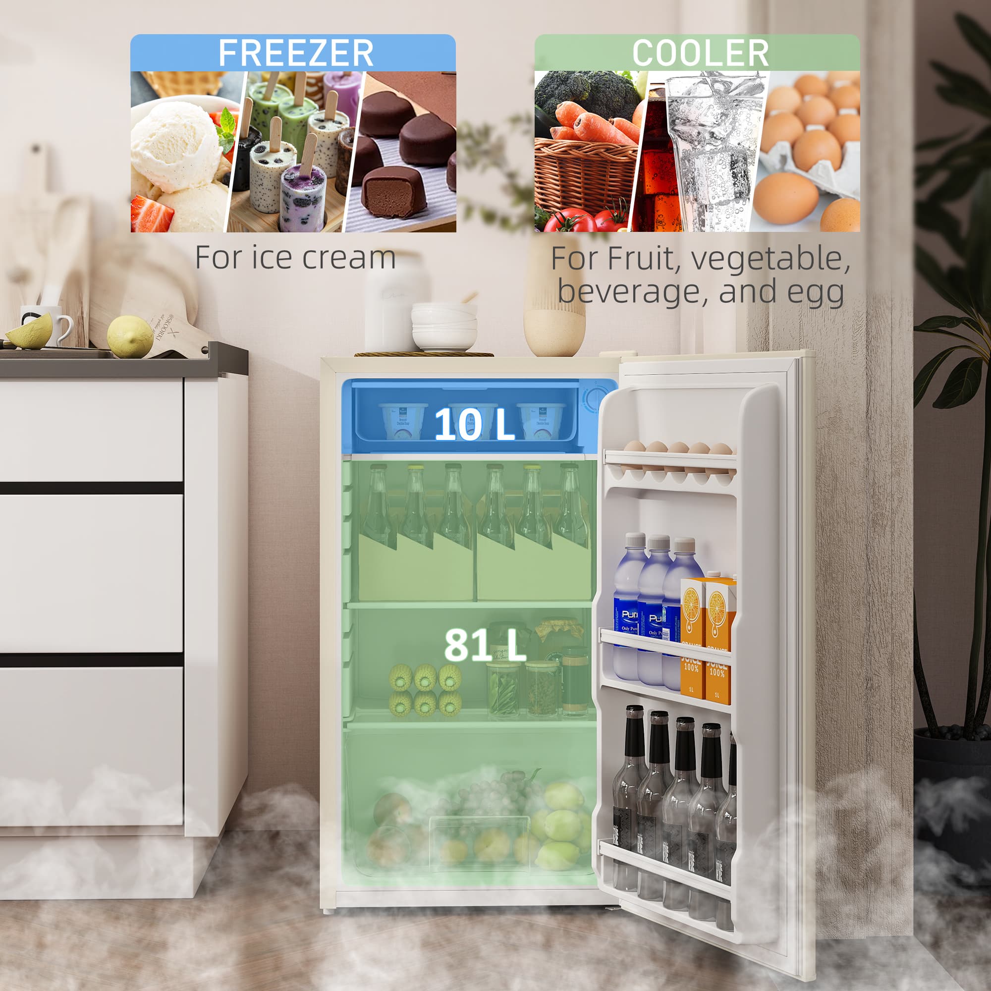 91-Litre Under-Counter Fridge with Chiller Box — Beige - image 7