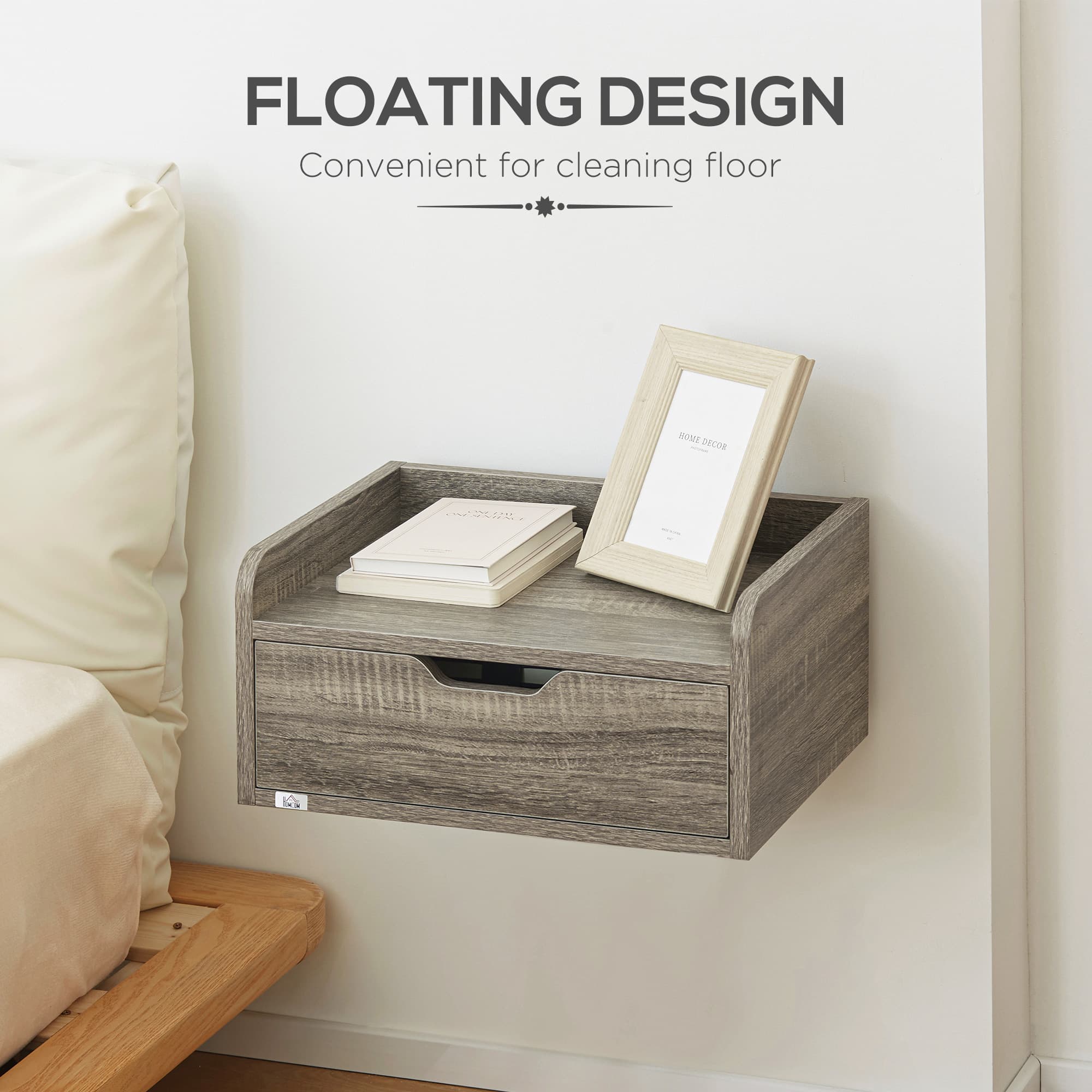 Grey Wall Mounted Bedside Tables, Set of 2 - image 1