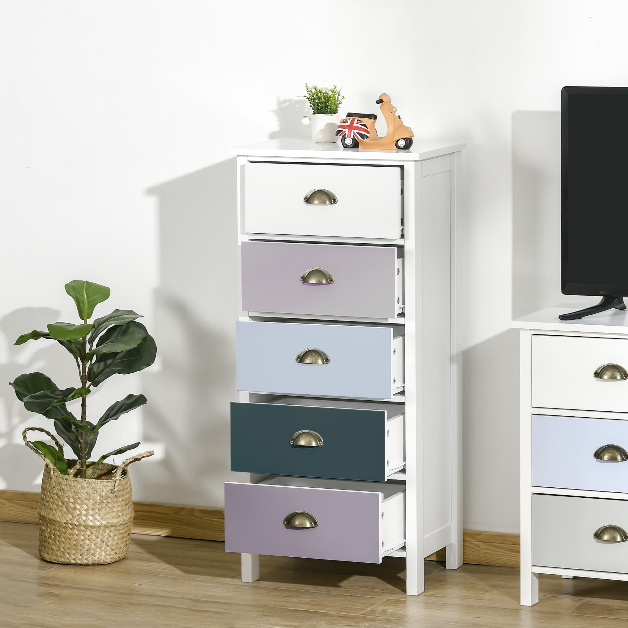 Effortless Storage: Slim 5-Drawer Blue Tallboy Chest - image 2