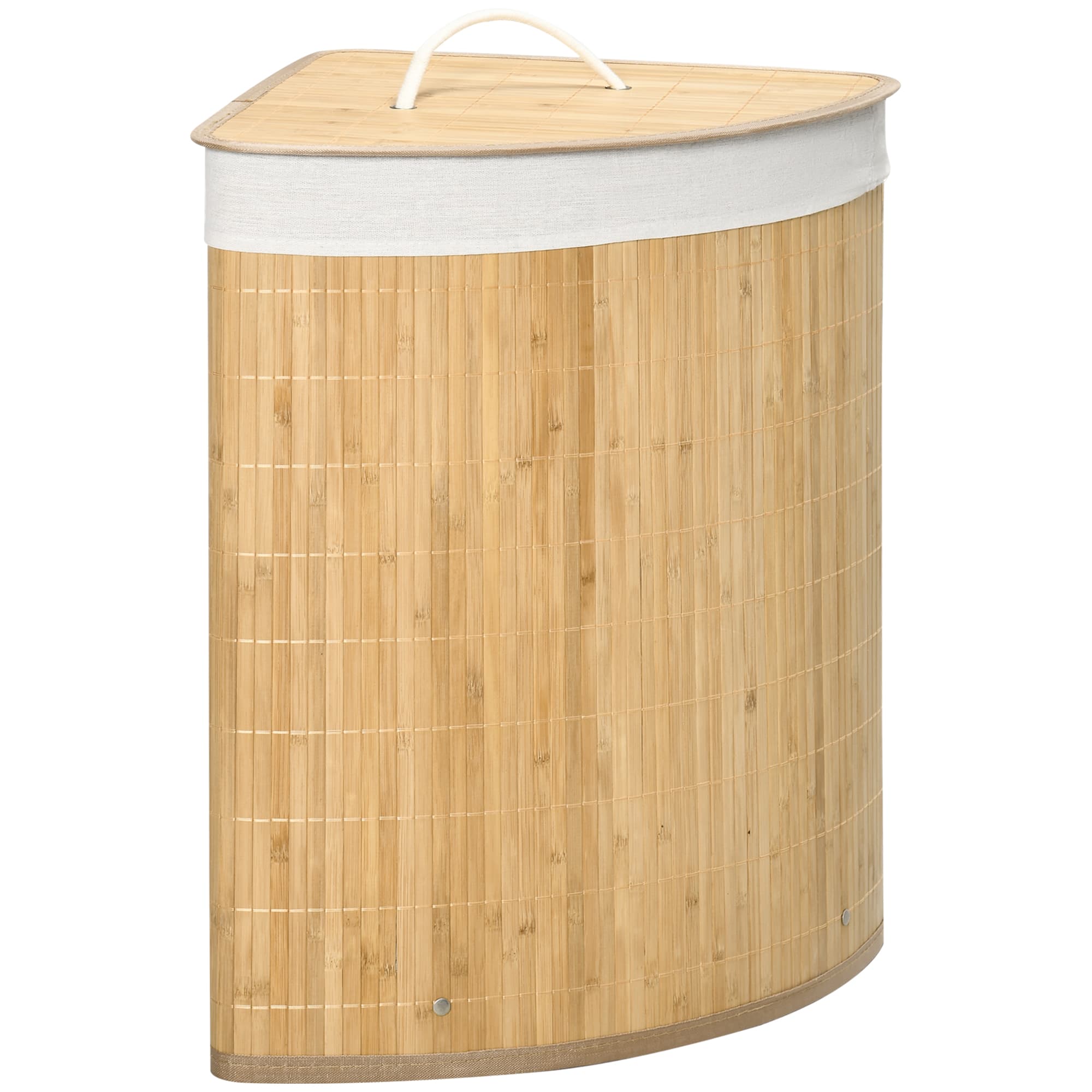 55-Litre Bamboo Corner Laundry Hamper with Lid and Fabric Lining - image 8