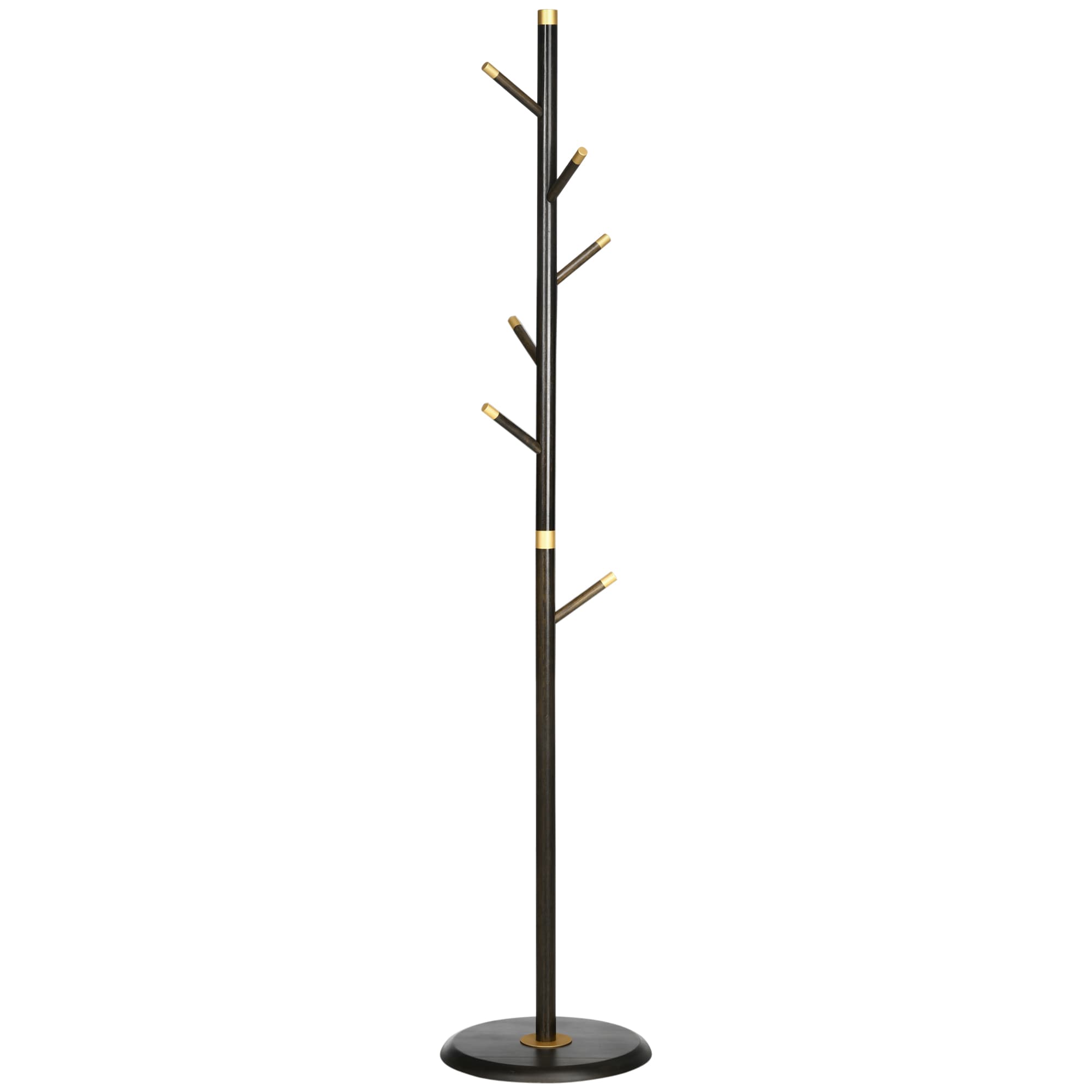 Freestanding walnut coat rack with six hooks - Walnut brown