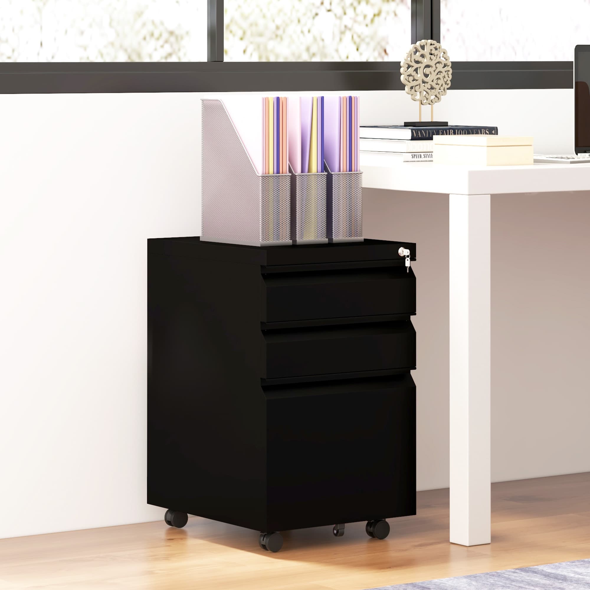Vinsetto Secure 3-Drawer Mobile Steel Filing Cabinet - image 2