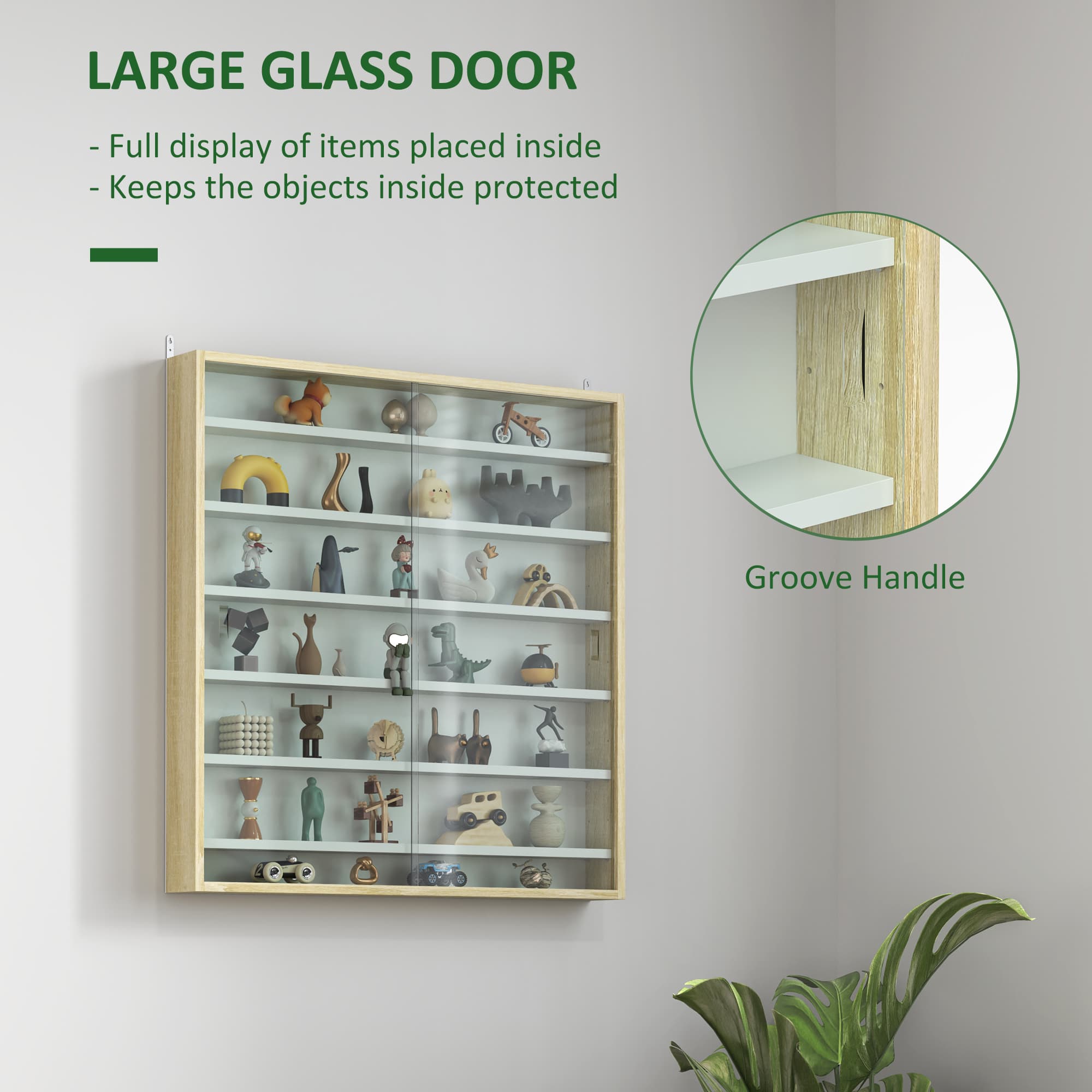 Premium Oak Wall Display Cabinet with Sliding Glass Doors - image 3