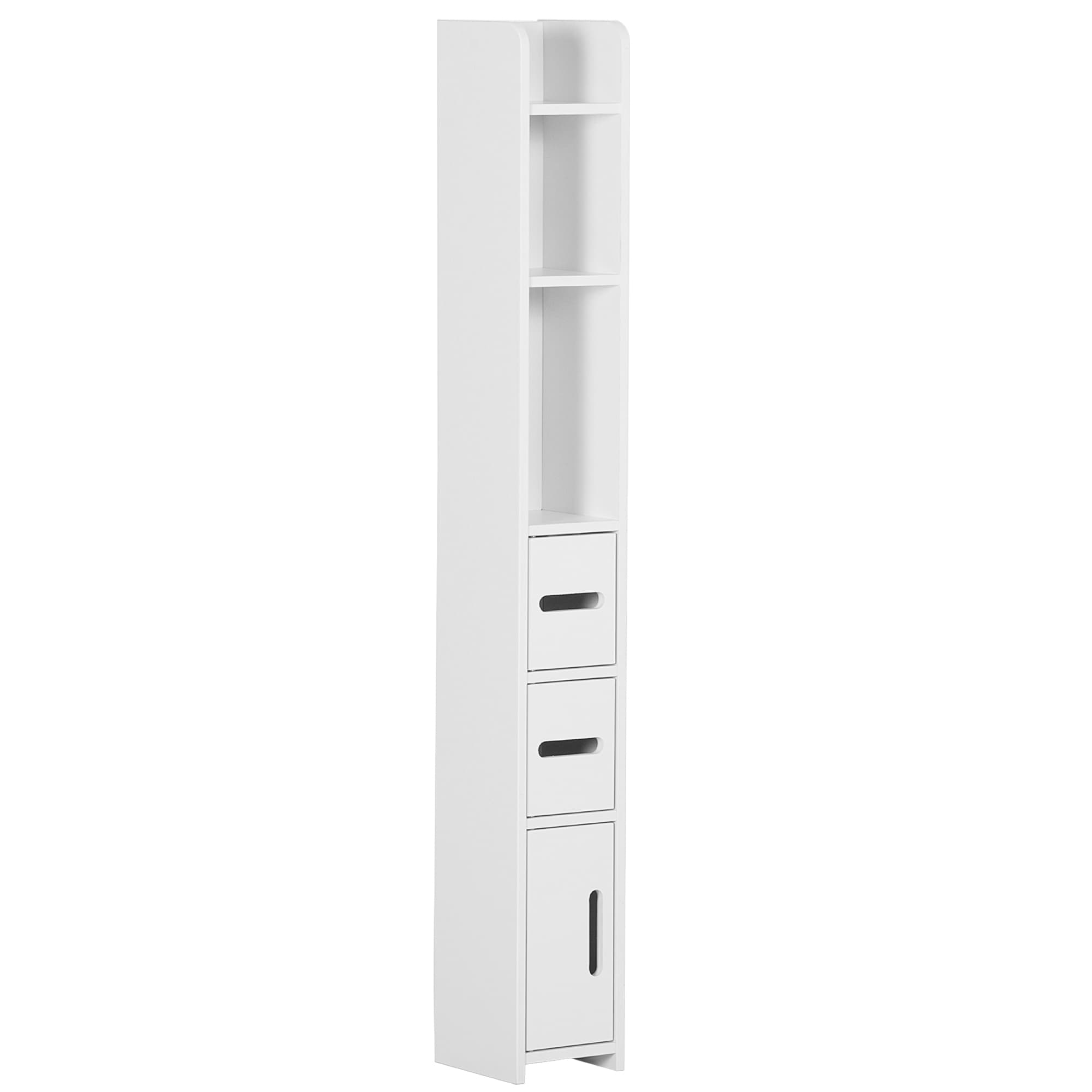 Freestanding Tall Slim White Bathroom Cabinet with Shelves and Drawers - image 8