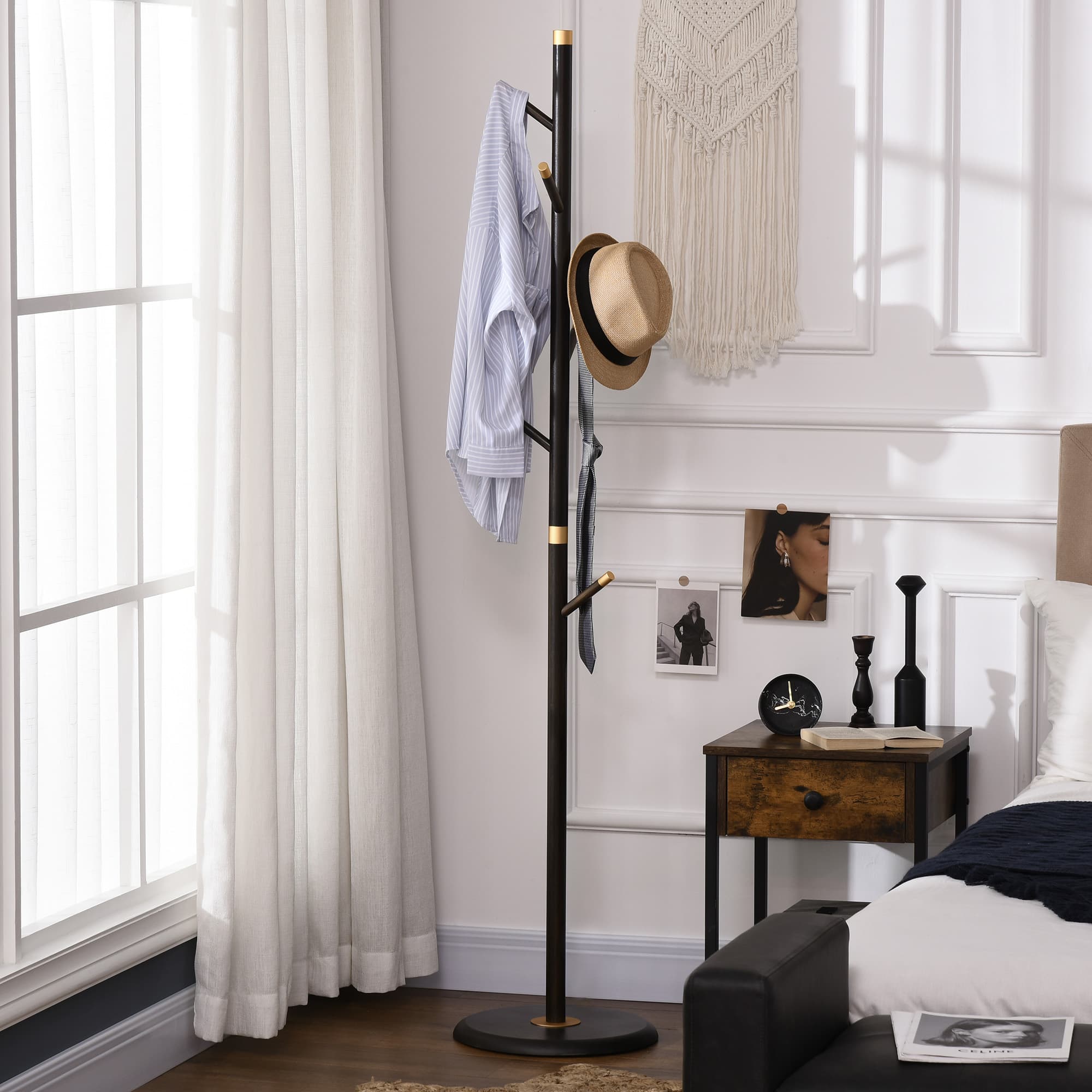 Freestanding walnut coat rack with six hooks - image 2