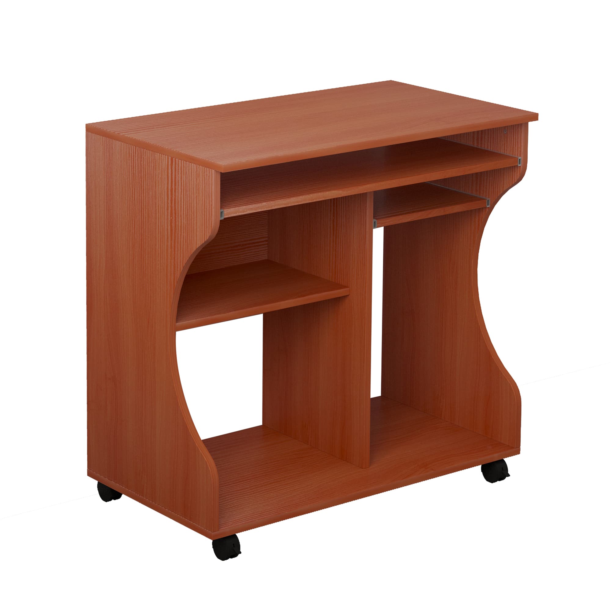 Effortless Mobile Workspace: Compact Cherry Wood Desk - Cherry wood color