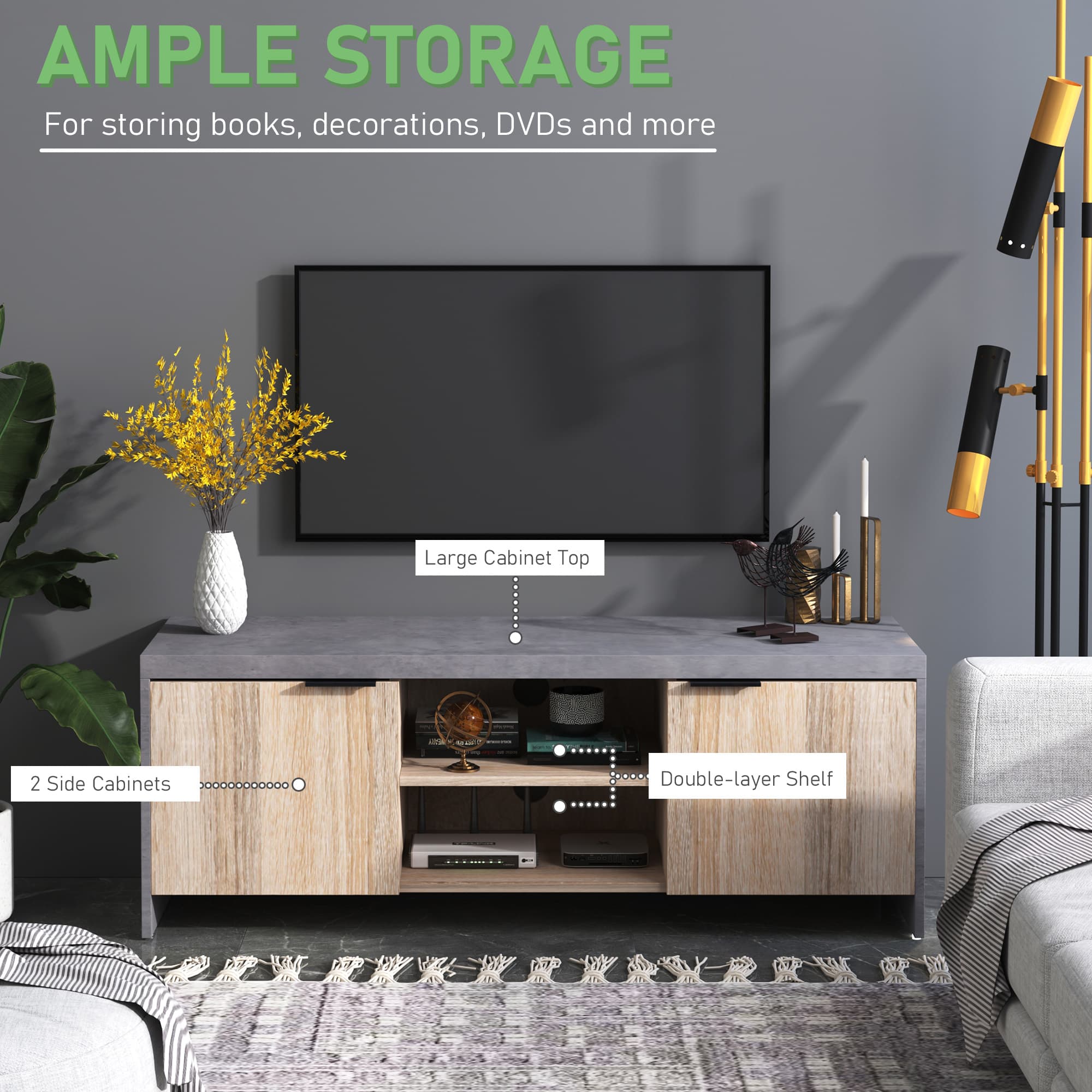 Modern Grey TV Unit with Storage for 55-Inch Screens - image 4