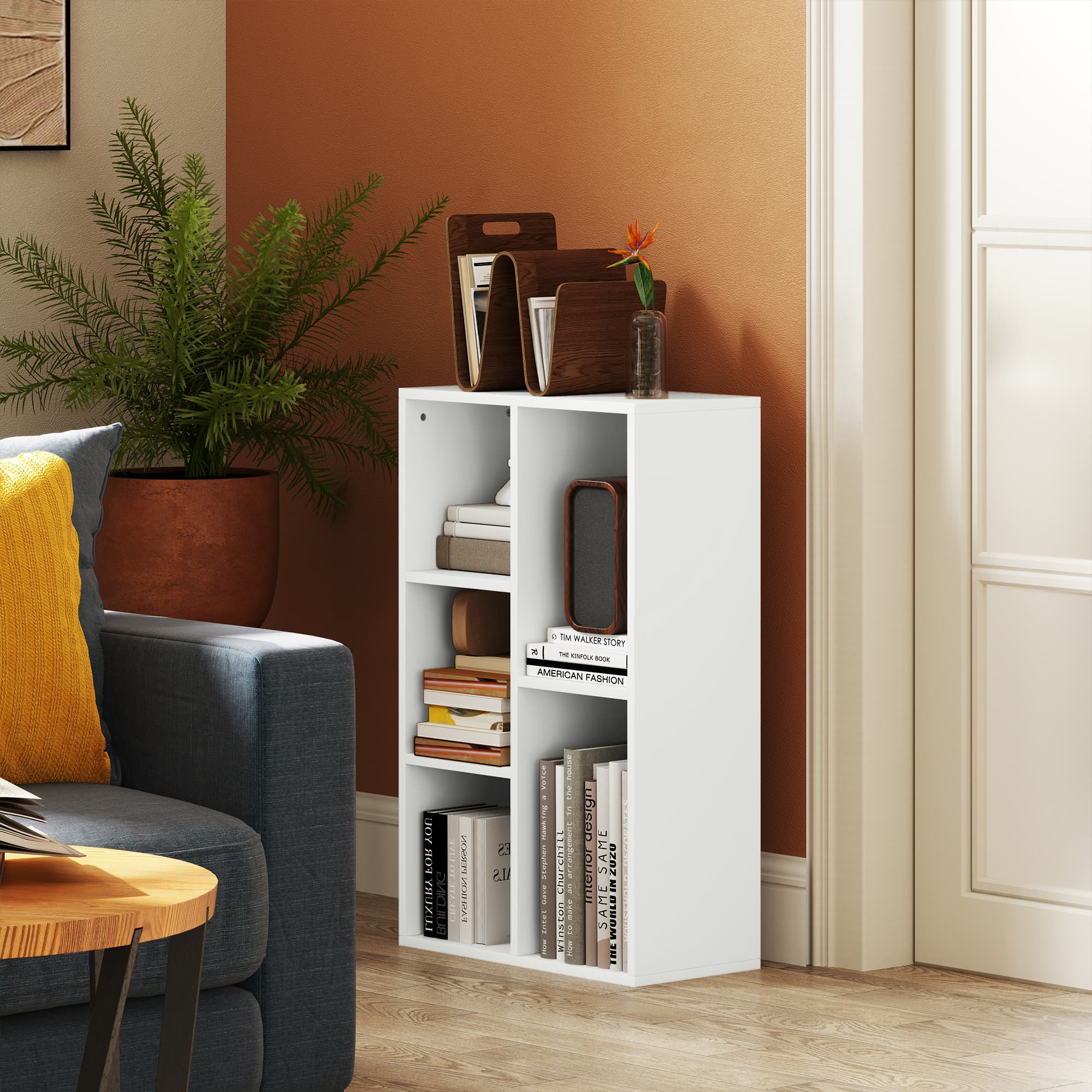 Five-Compartment White Bookcase for Books and Display - image 10