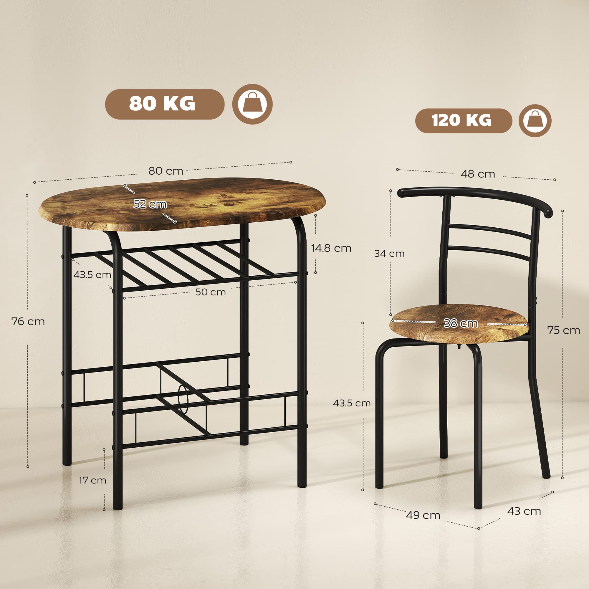 Transform Small Spaces: Rustic Brown 3-Piece Dining Set - image 2