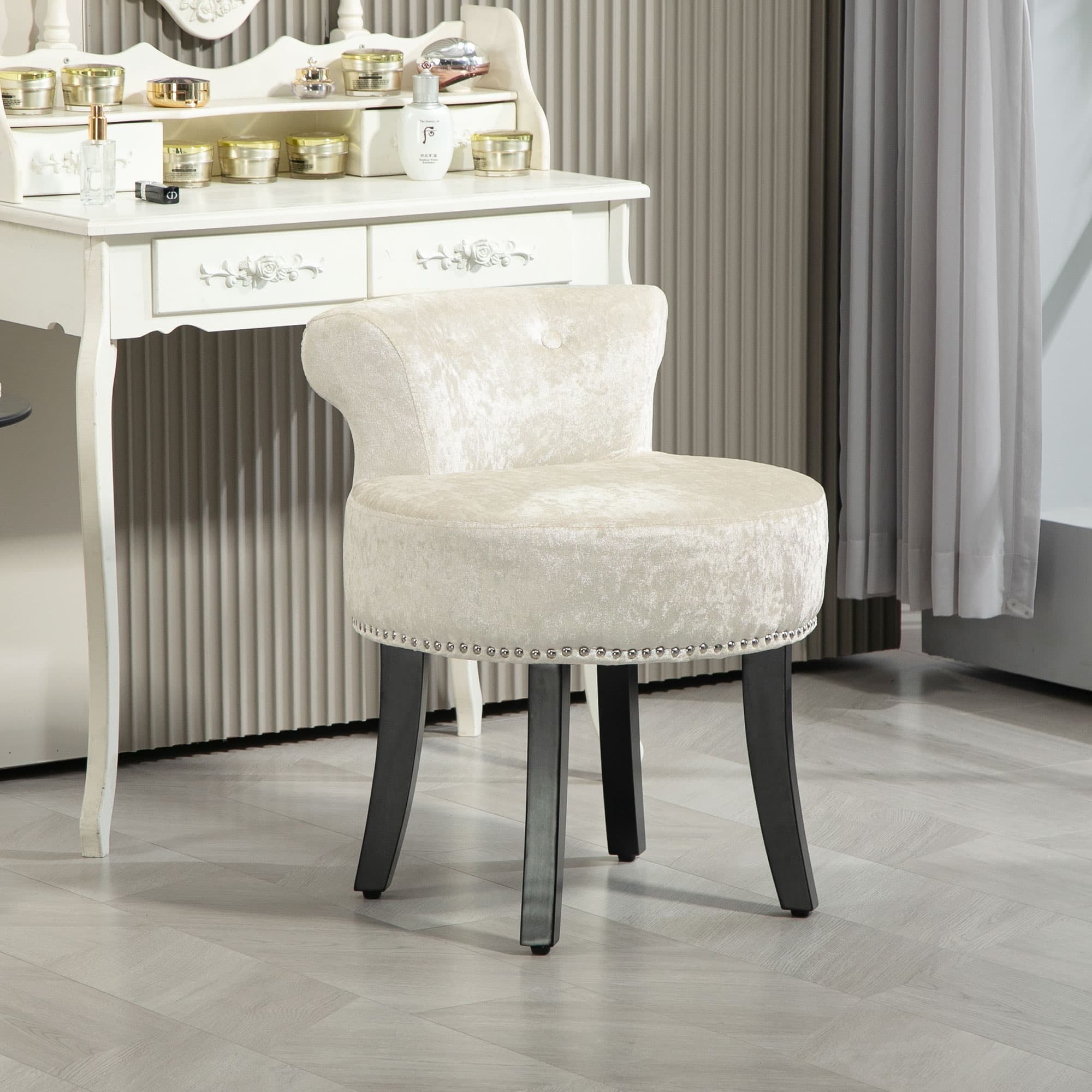 Transform Your Space with this Beige Velvet Vanity Stool - image 5