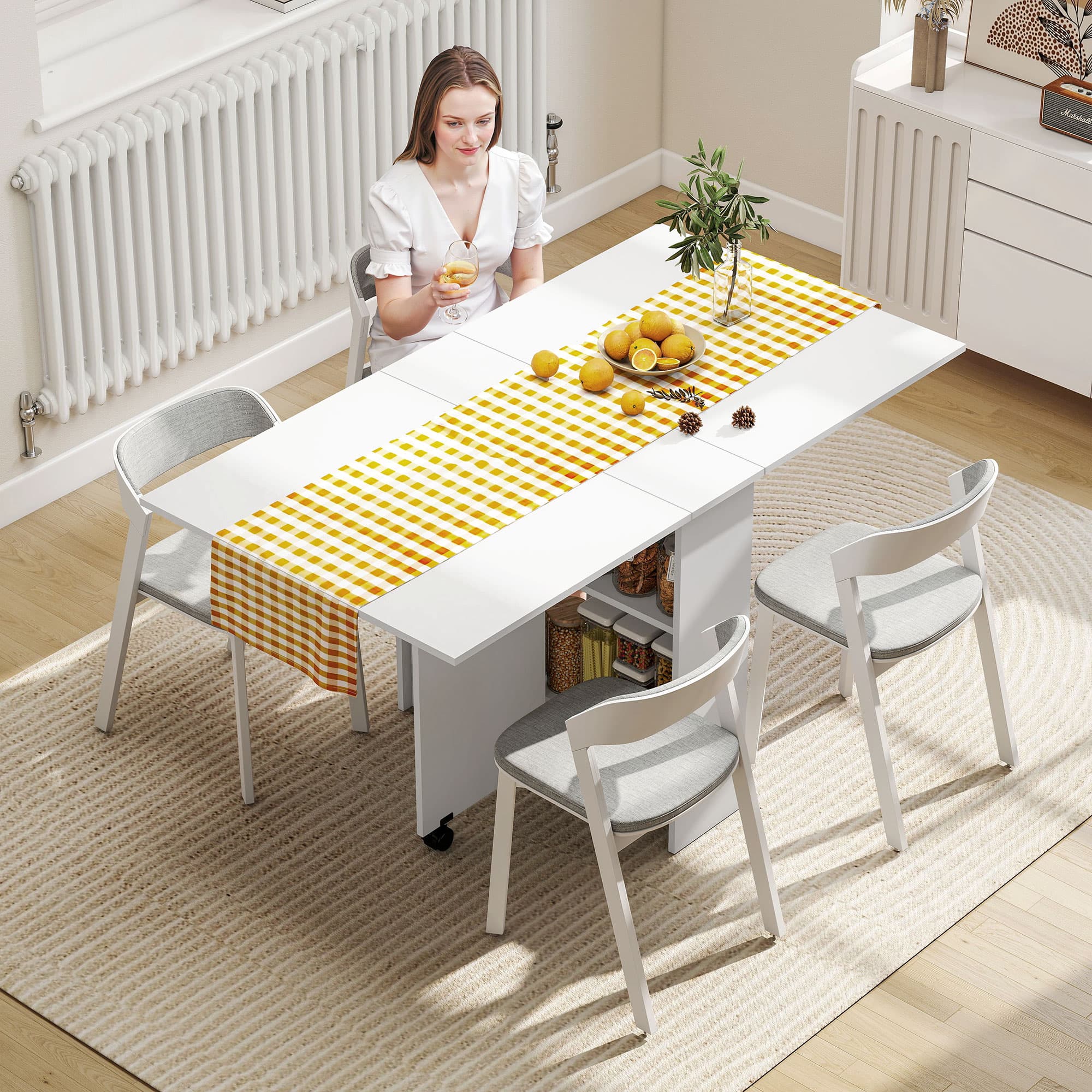 Space-Saving White Drop Leaf Dining Table with Storage - image 5