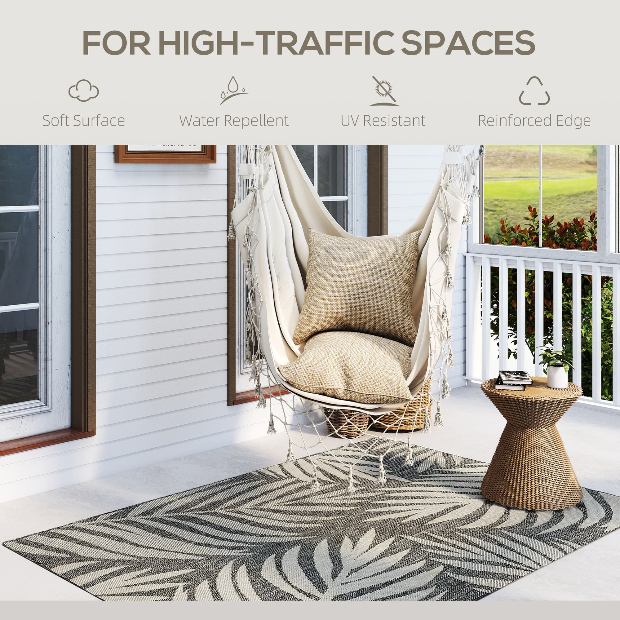 Grey Leaf Washable Rug for Indoor and Outdoor Rooms - image 4