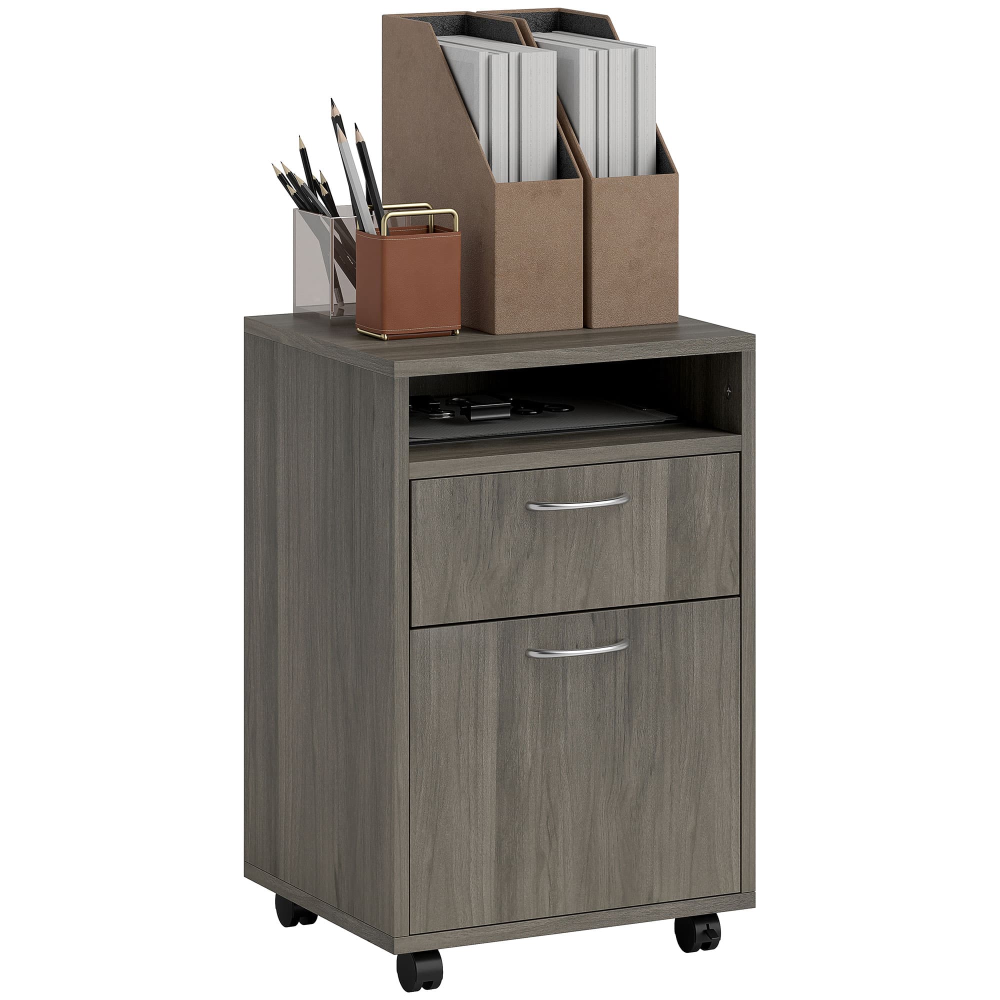 Grey Mobile Filing Cabinet with Drawers and Wheeled Base - image 9