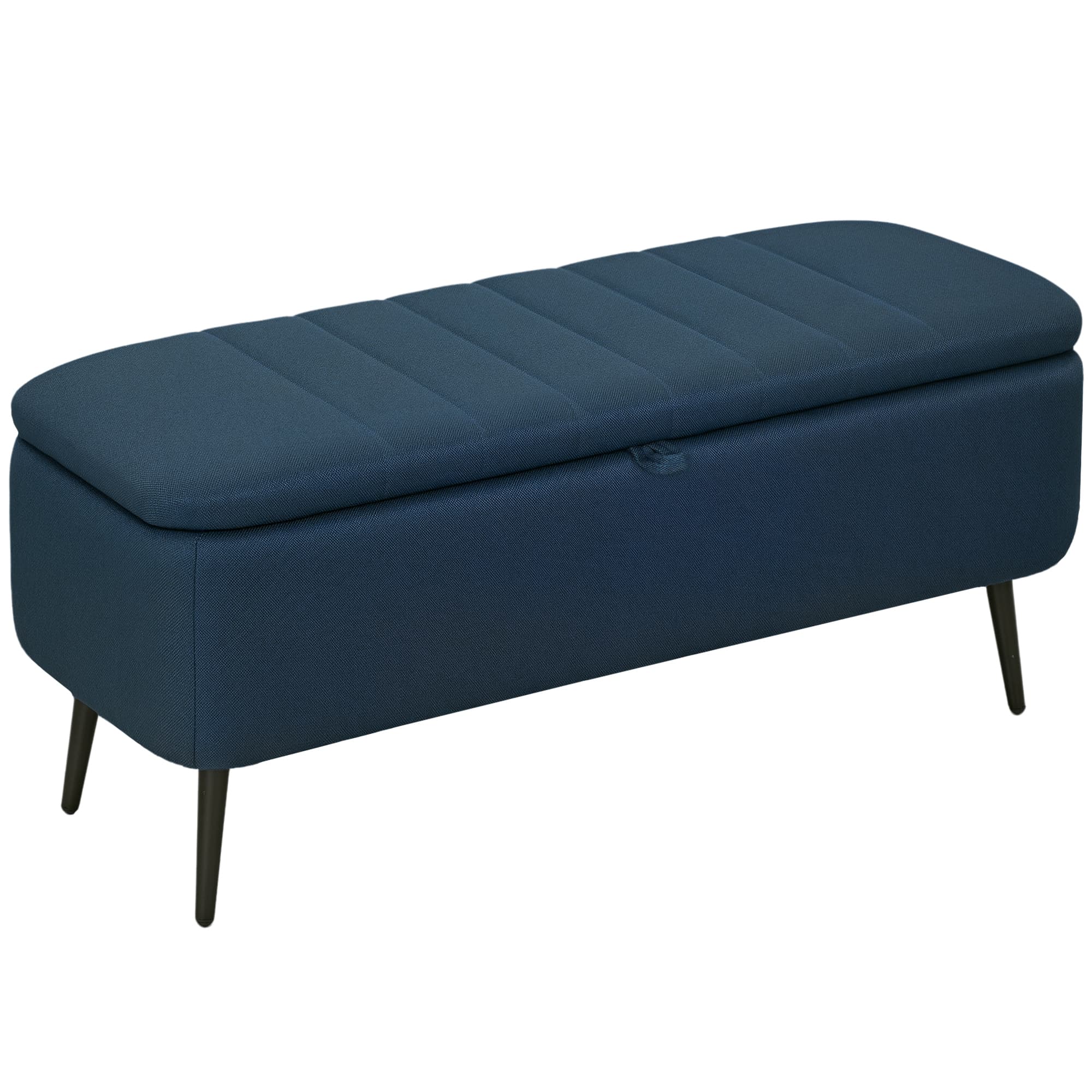 Effortless Storage: Dark Blue Linen-Look Ottoman Bench - Blue