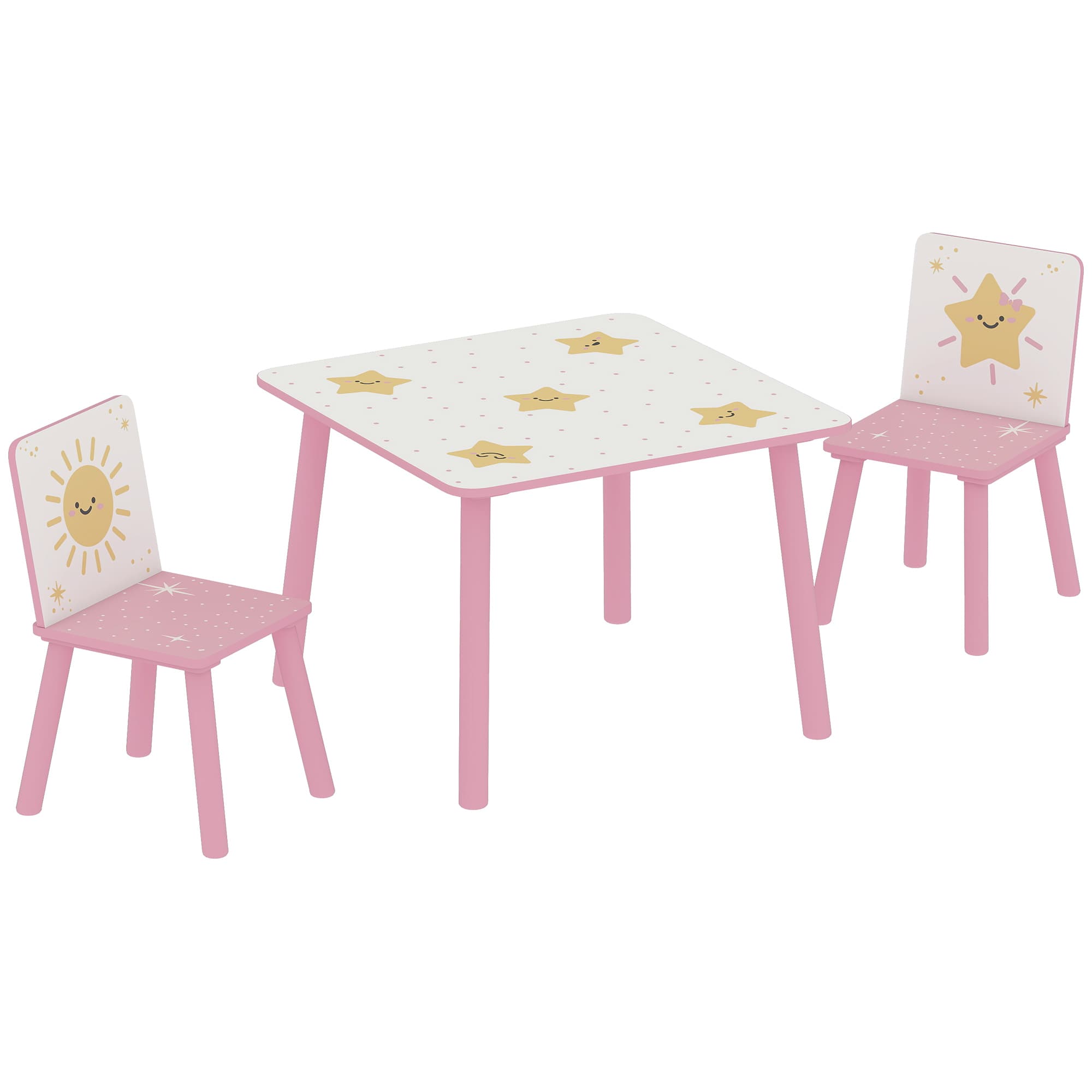 3-Piece Pink Children's Table and Chair Set with Star and Sun Motifs - image 10