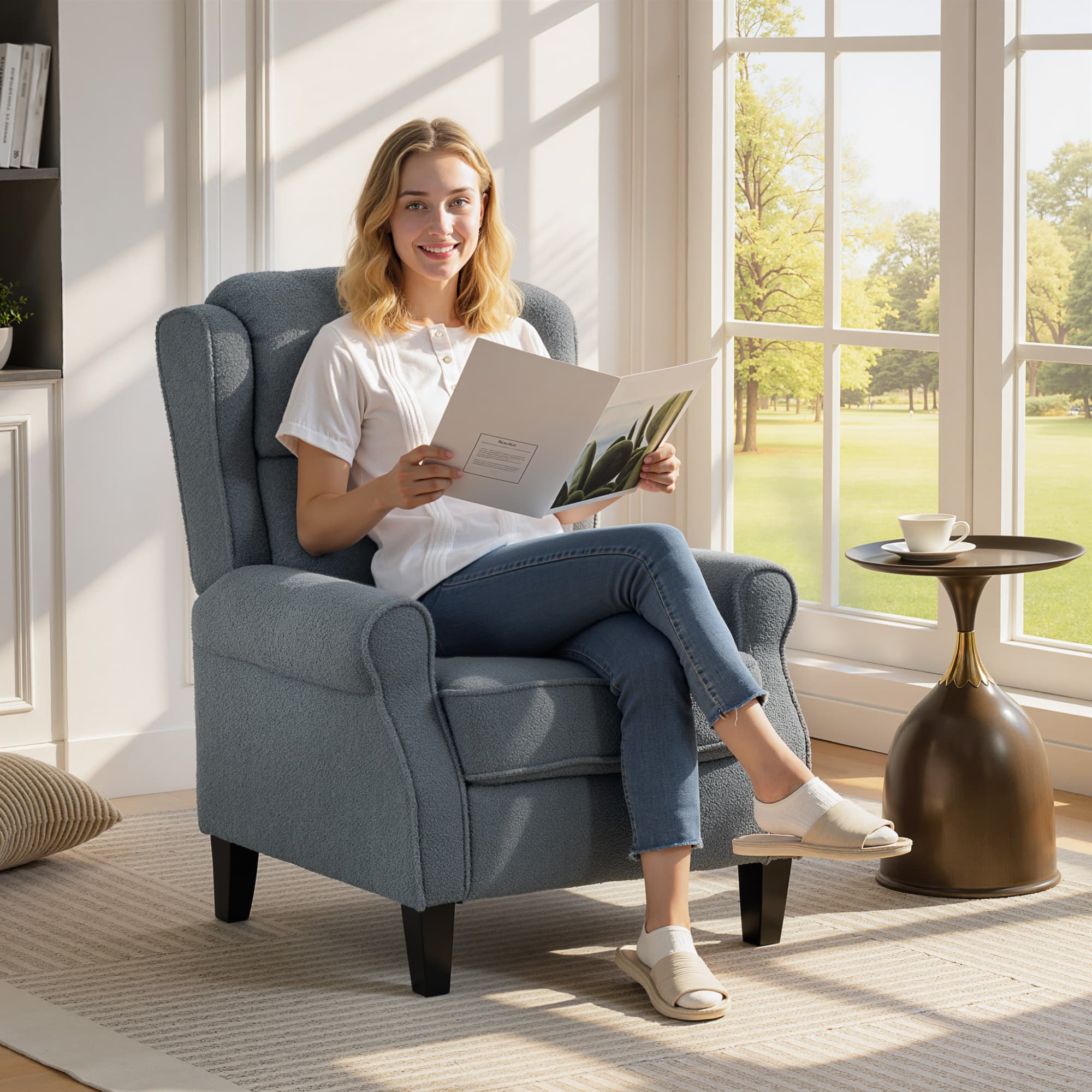 Sink Into Comfort: Grey Teddy Fleece Recliner Armchair - image 2