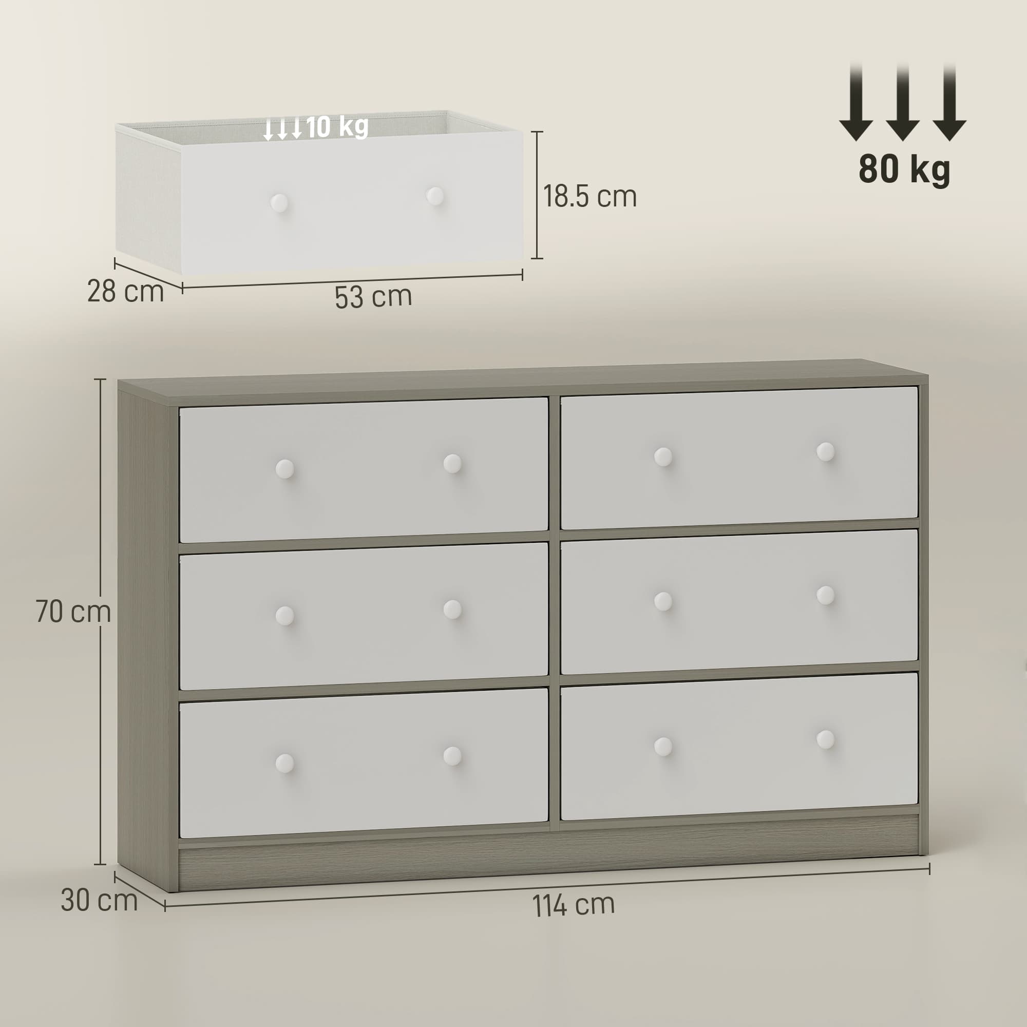 Effortless Storage: 6-Drawer White & Grey Fabric Dresser - image 3