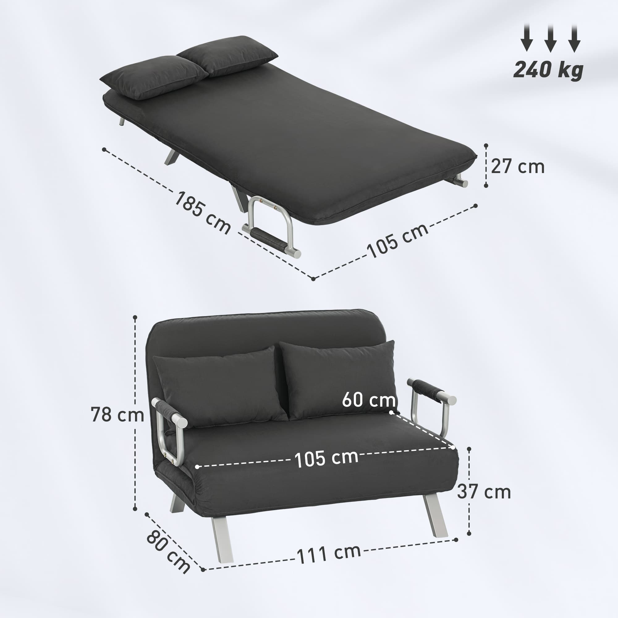 Transform Your Space with this Charcoal Grey Click-Clack Sofa Bed - image 2