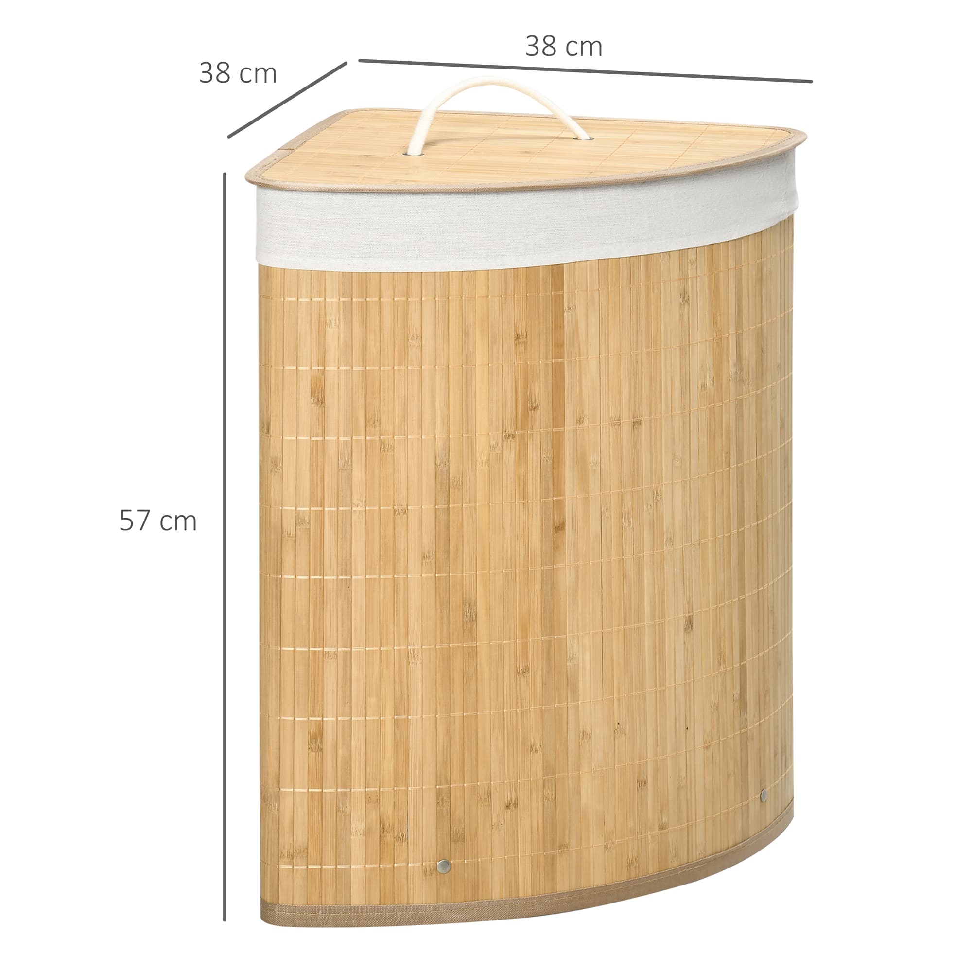 55-Litre Bamboo Corner Laundry Hamper with Lid and Fabric Lining - image 6