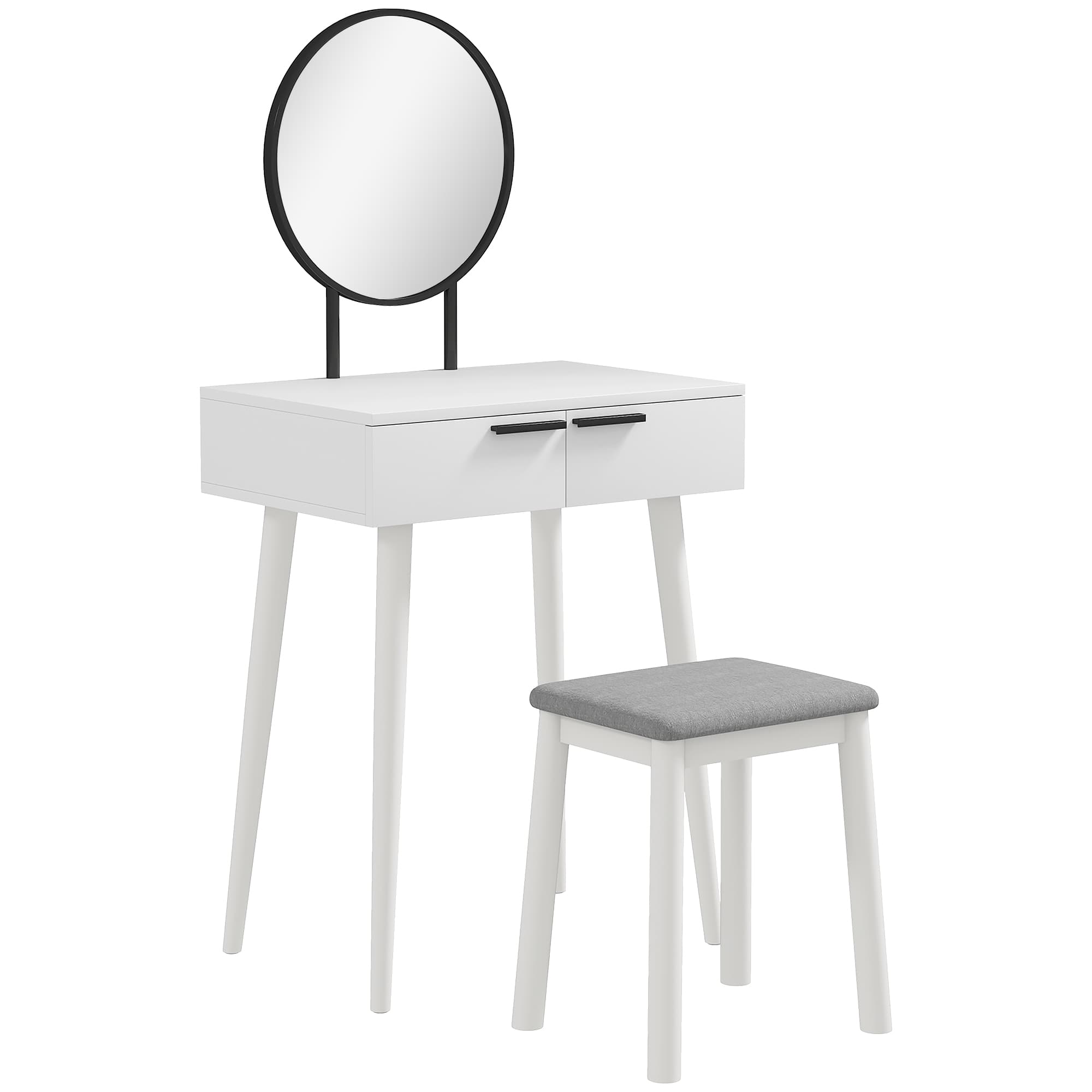 Dressing Table Set with Oval Mirror, Two Drawers and Stool - image 8