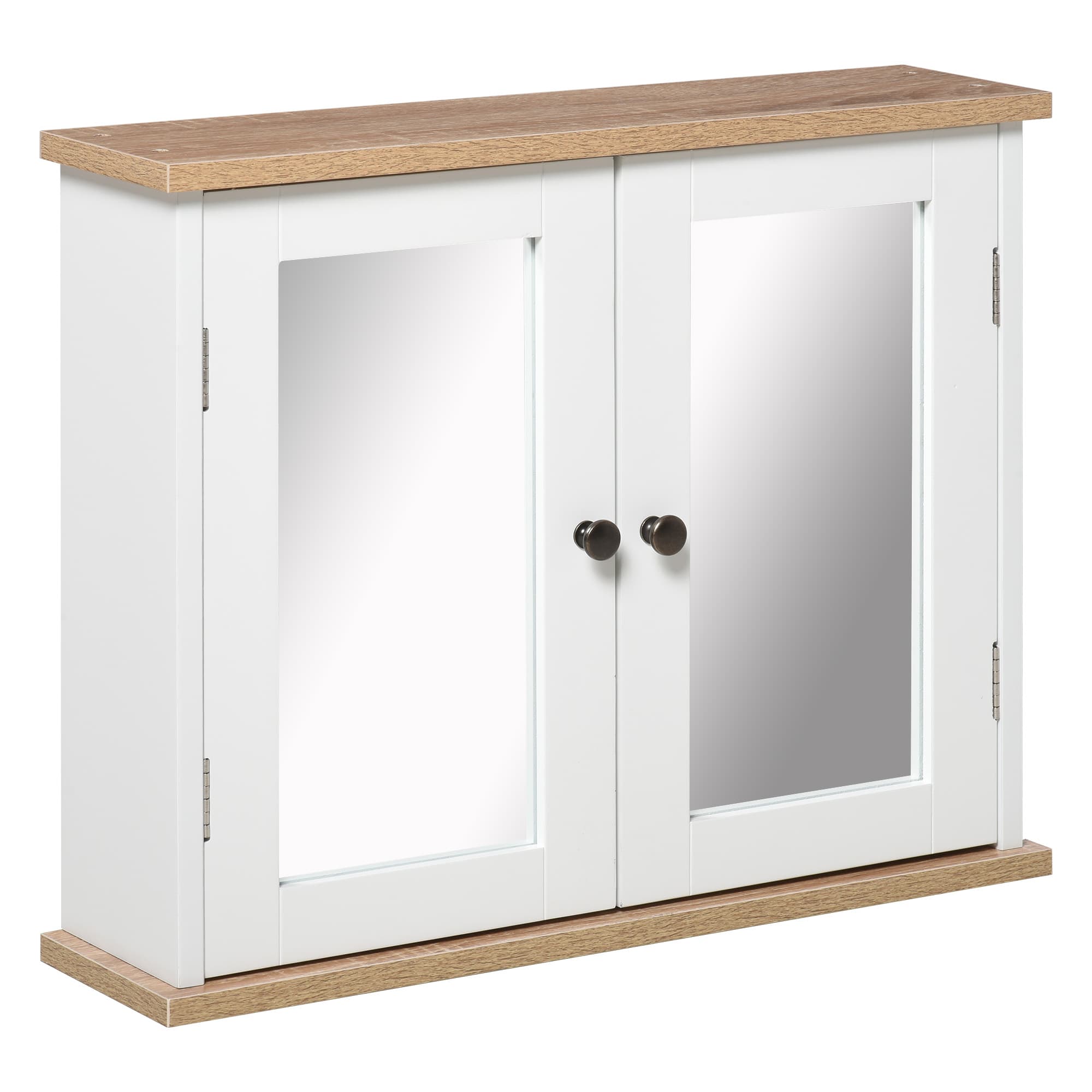 Wall-Mounted Bathroom Cabinet with Double Mirrored Doors — White and Oak Trim - image 10