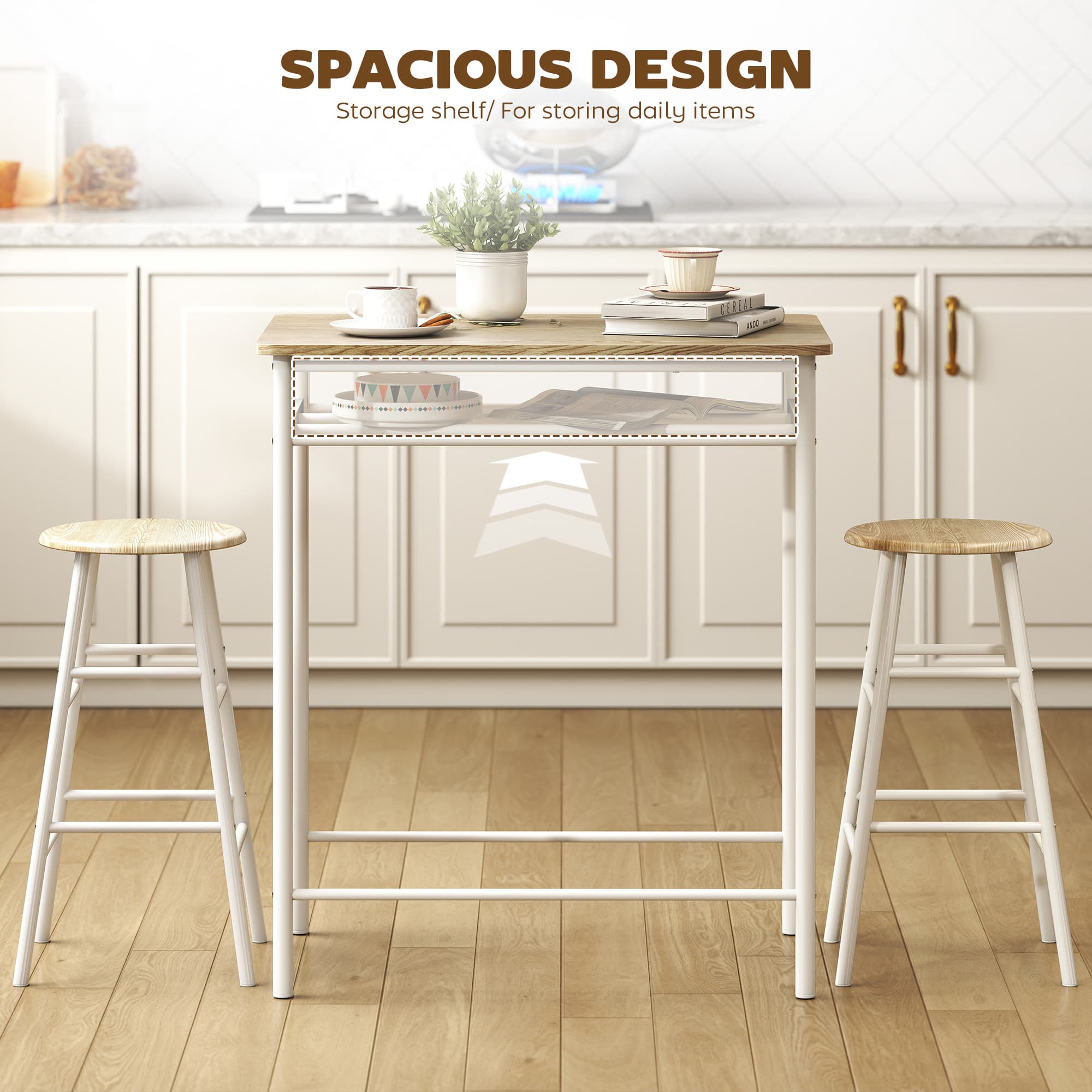 Transform Your Kitchen with this Compact White & Oak Bar Set - image 5