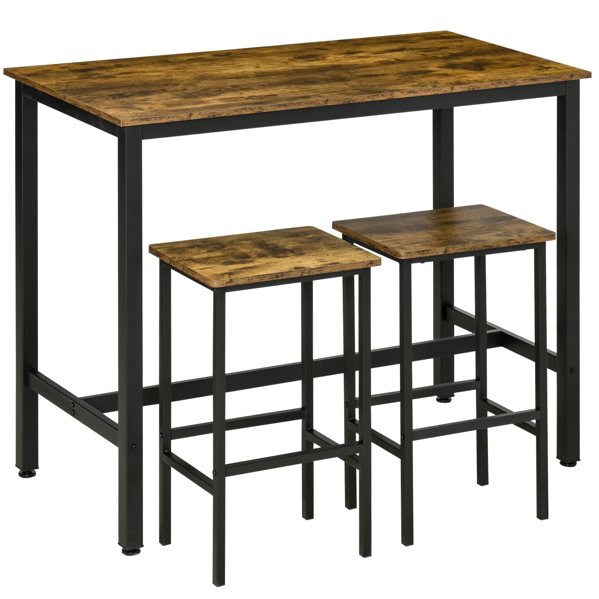 Transform Your Kitchen with this Rustic 3-Piece Breakfast Bar Set - Rustic Brown