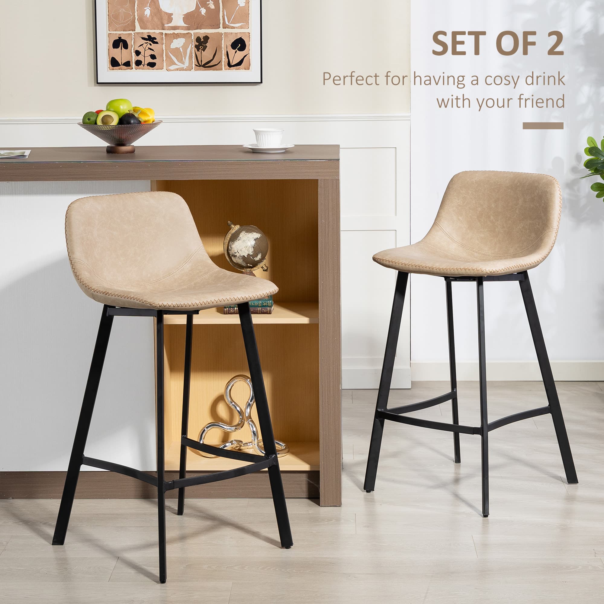 Effortless Comfort: Light Brown Faux Leather Bar Stools Set of 2 - image 1