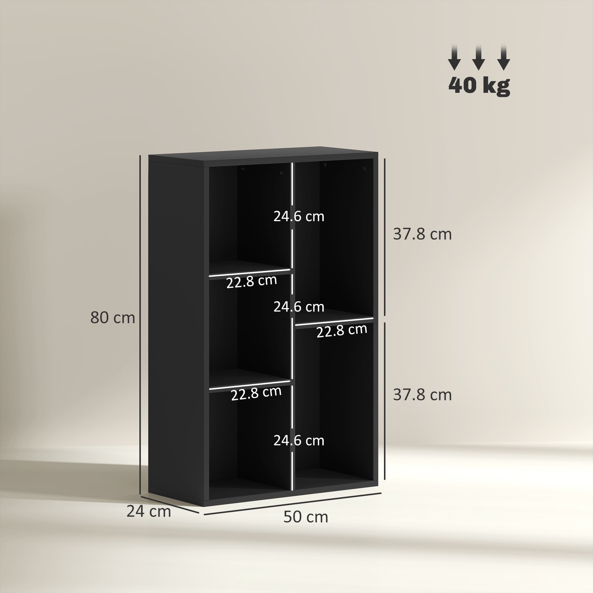Five-Compartment Black Bookcase for Books and Display - image 10