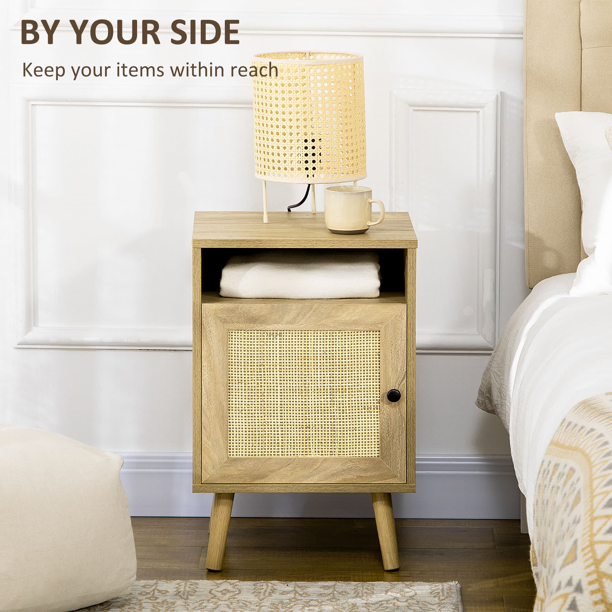 Natural Bedside Table with Rattan Door Storage - image 10