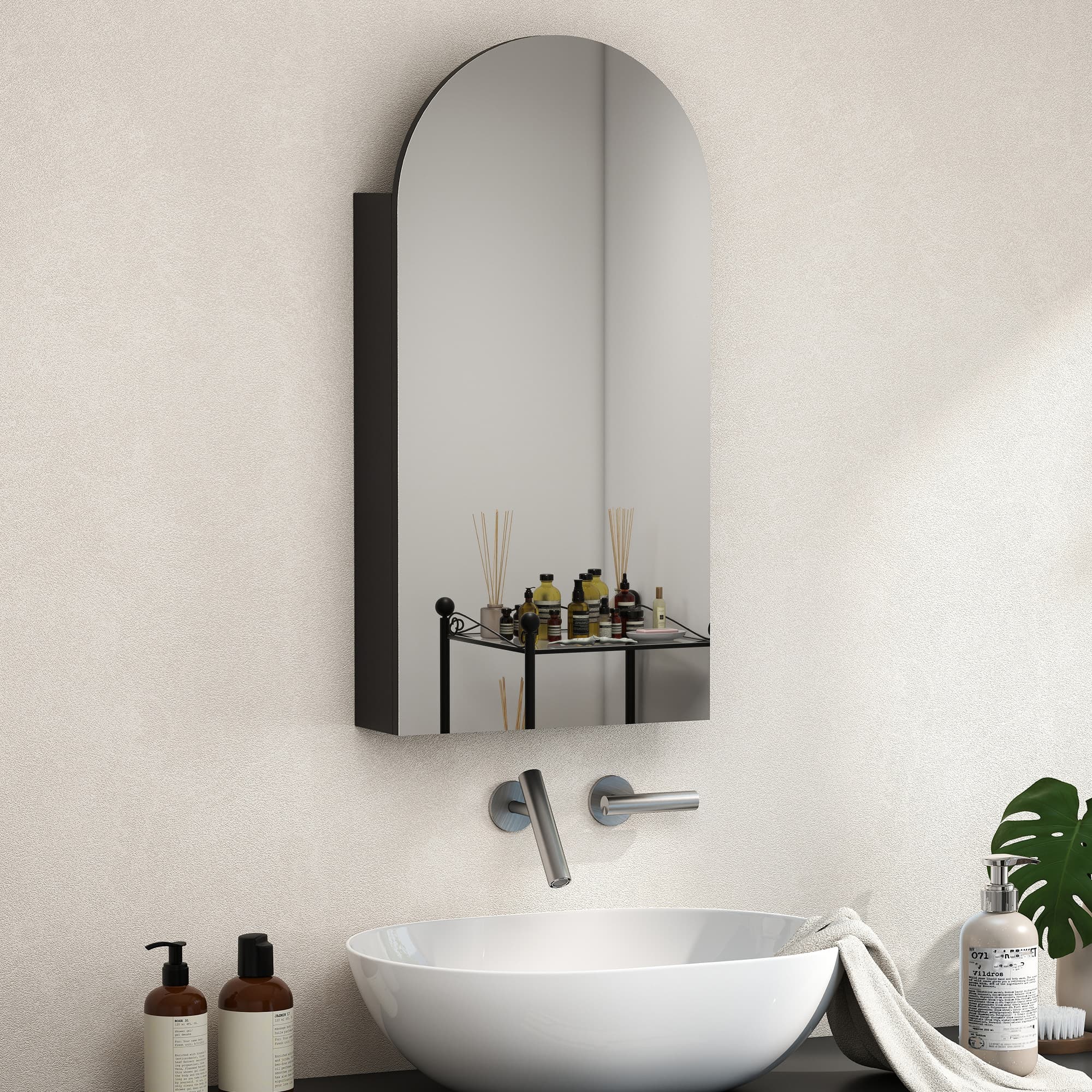 Frameless Arched Black Bathroom Mirror Cabinet - image 2