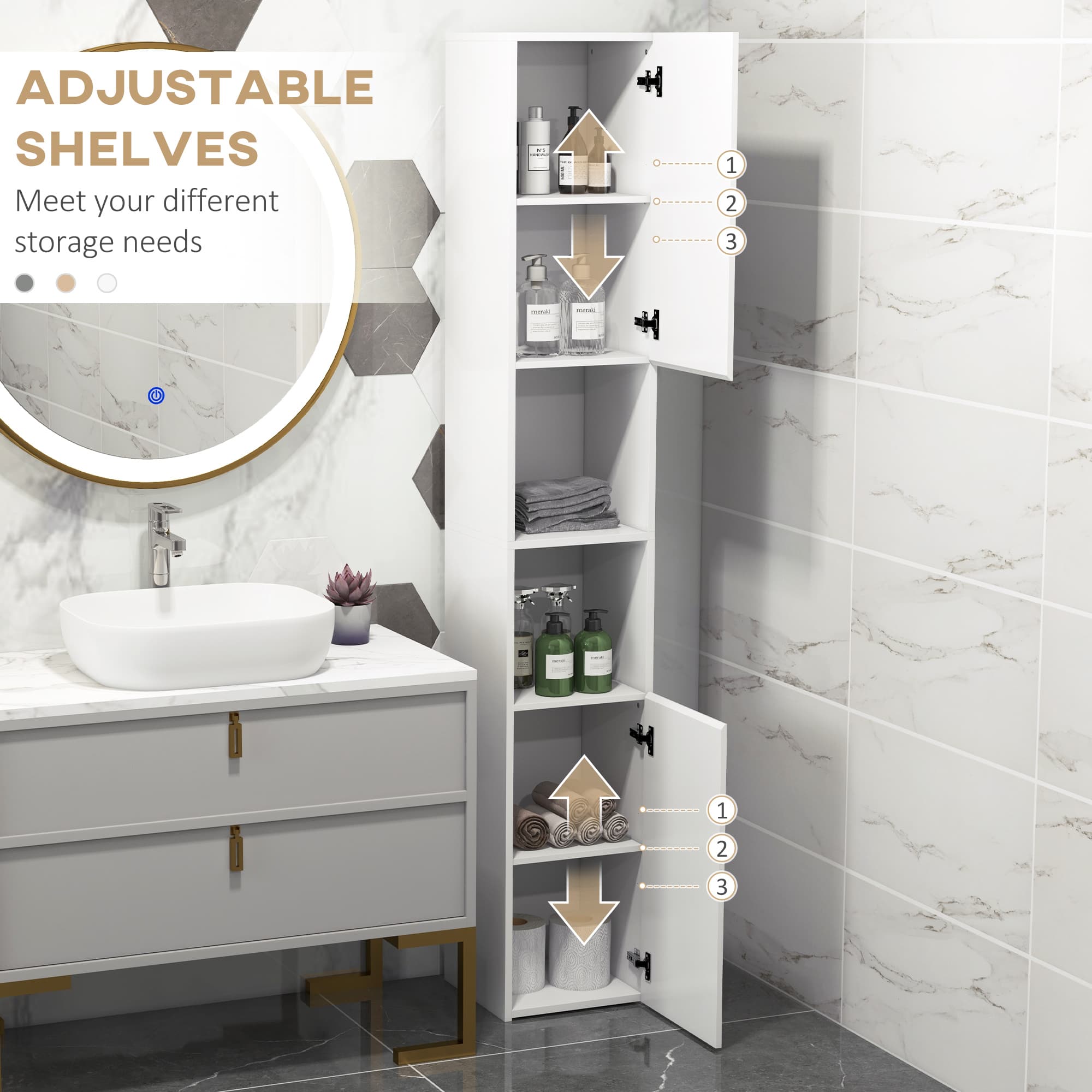 Tall High Gloss White Bathroom Cabinet for Smart Storage - image 5