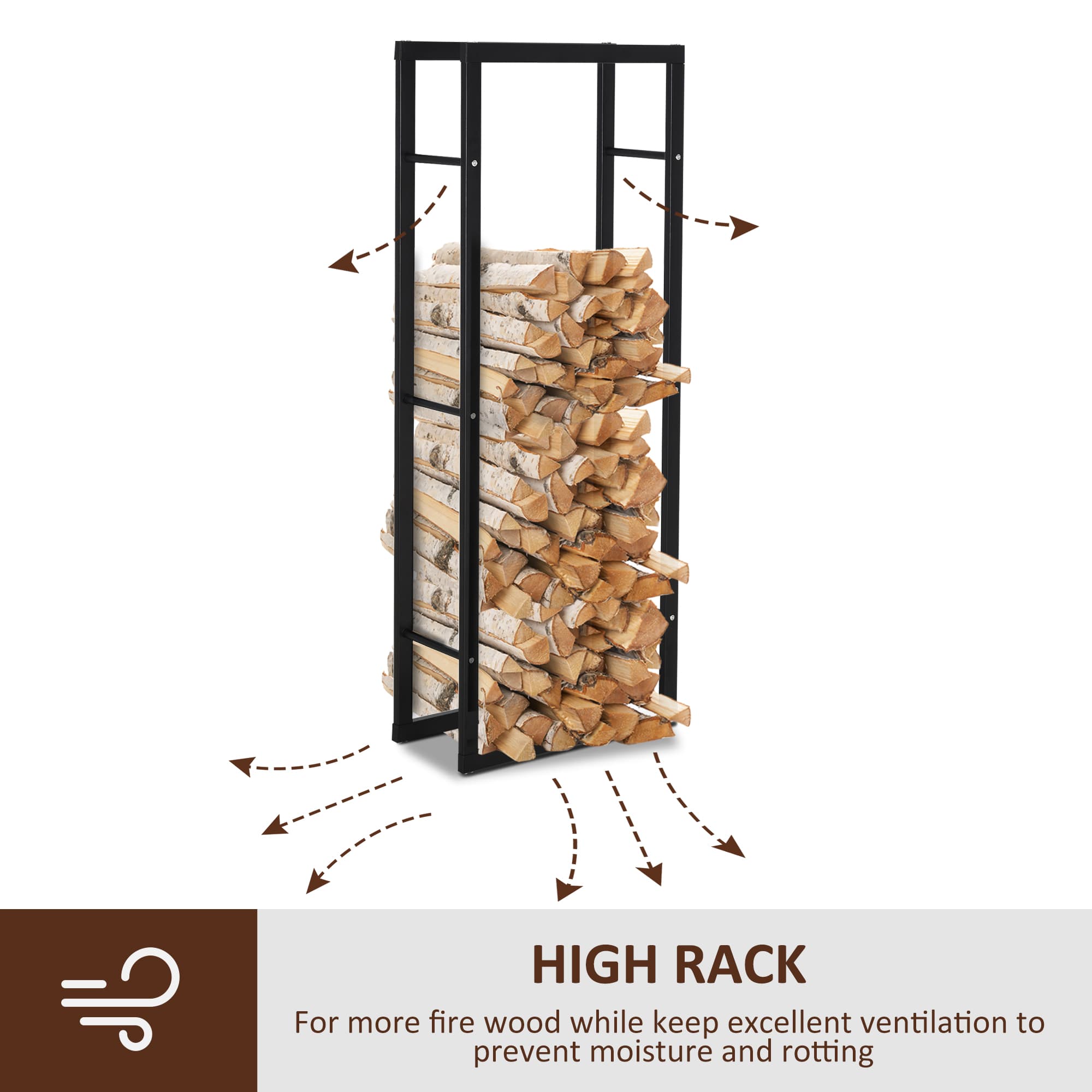 Tall Black Metal Firewood Rack — 40 x 25 x 150 cm - image 8