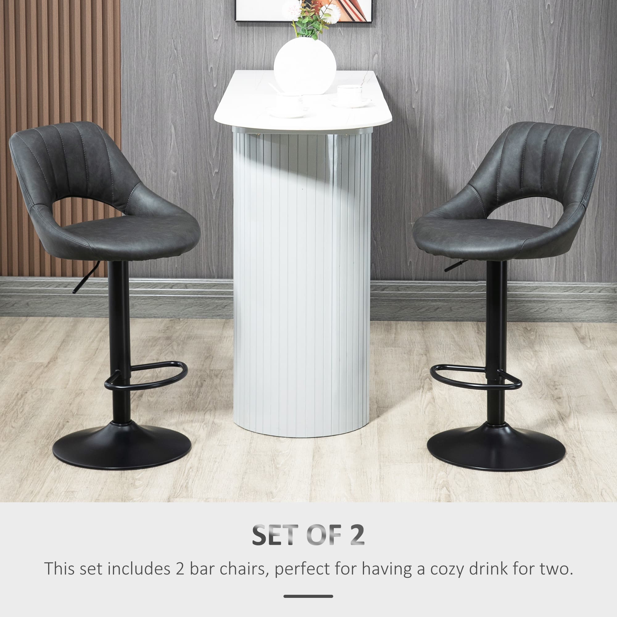 Effortless Comfort: Grey PU Leather Swivel Bar Stools Set of 2 - image 3