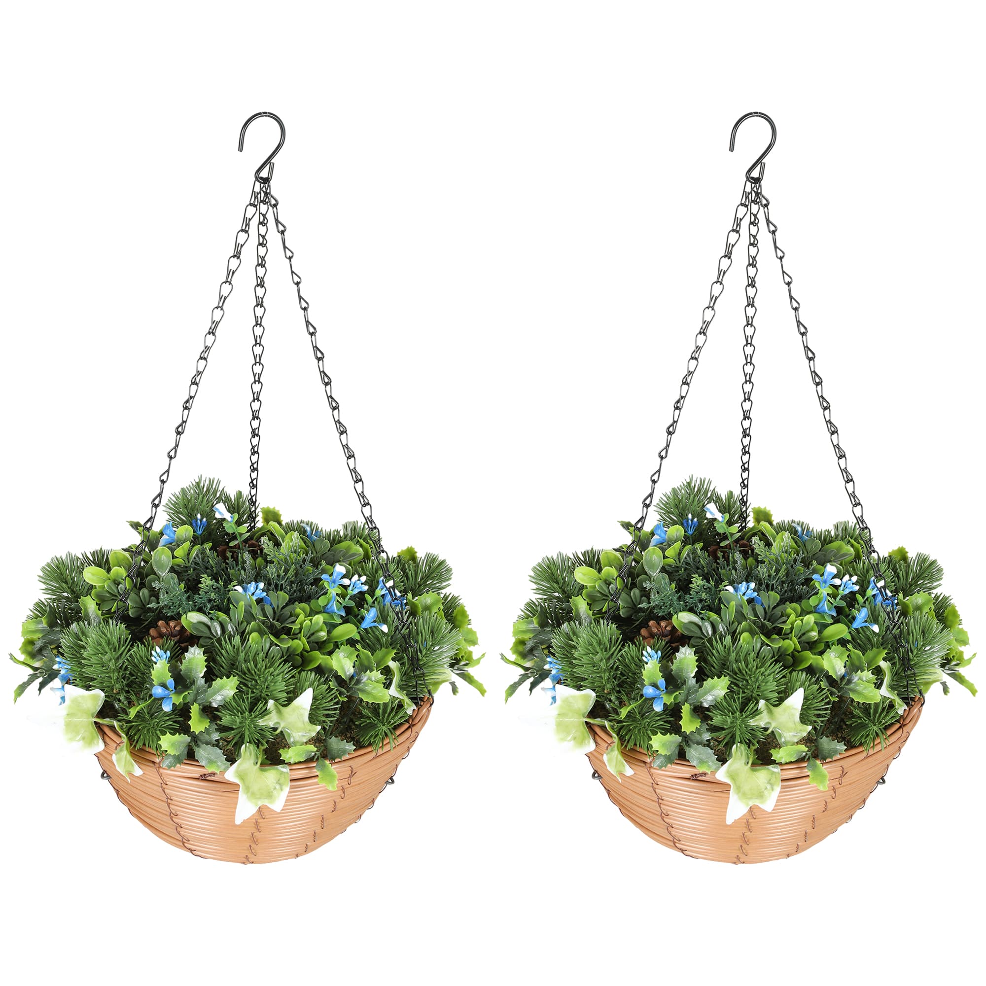 Pack of 2 Artificial Hanging Plant Baskets - Green