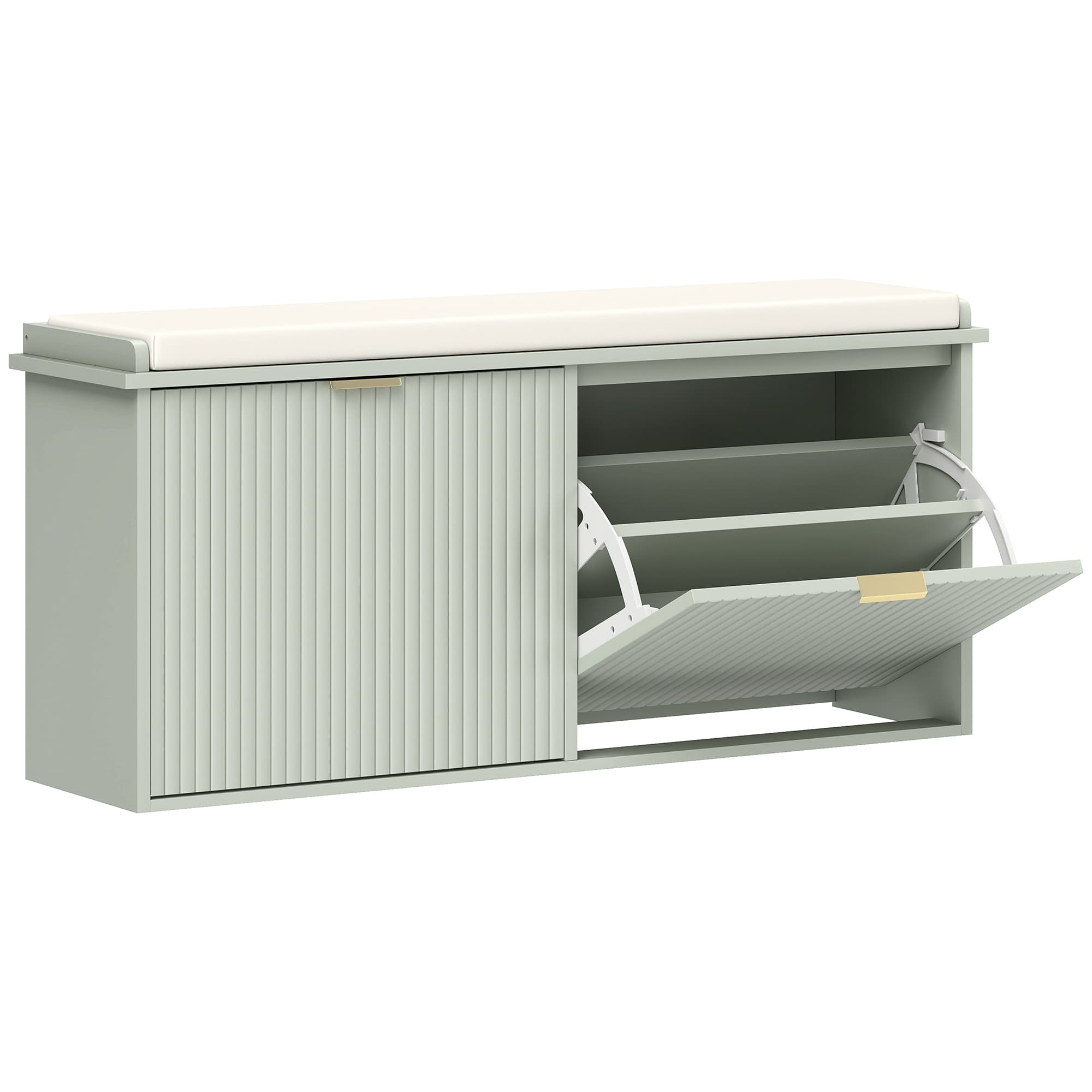 Green Cushioned Shoe Bench for Effortless Hallway Storage - Green