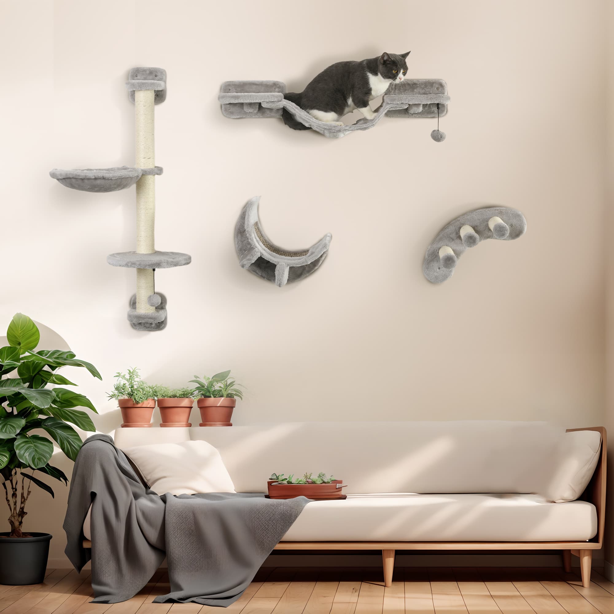 Elevate Their Playtime: PawHut Grey Cat Wall Furniture - image 3