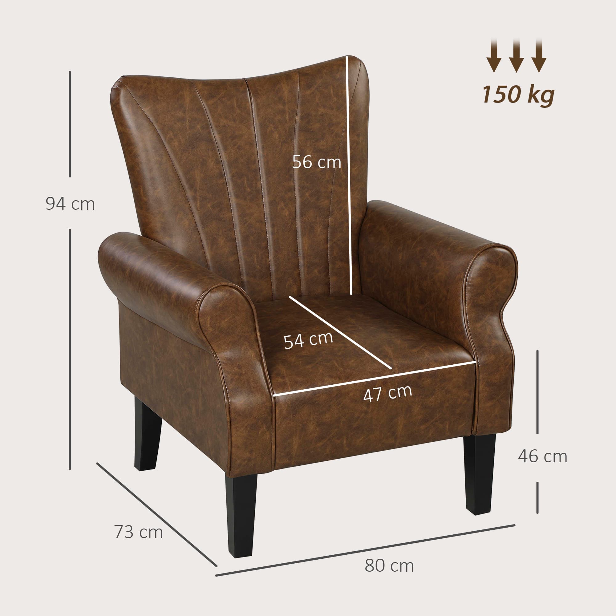 Channel-Back Accent Chair in Brown PU Leather - image 9