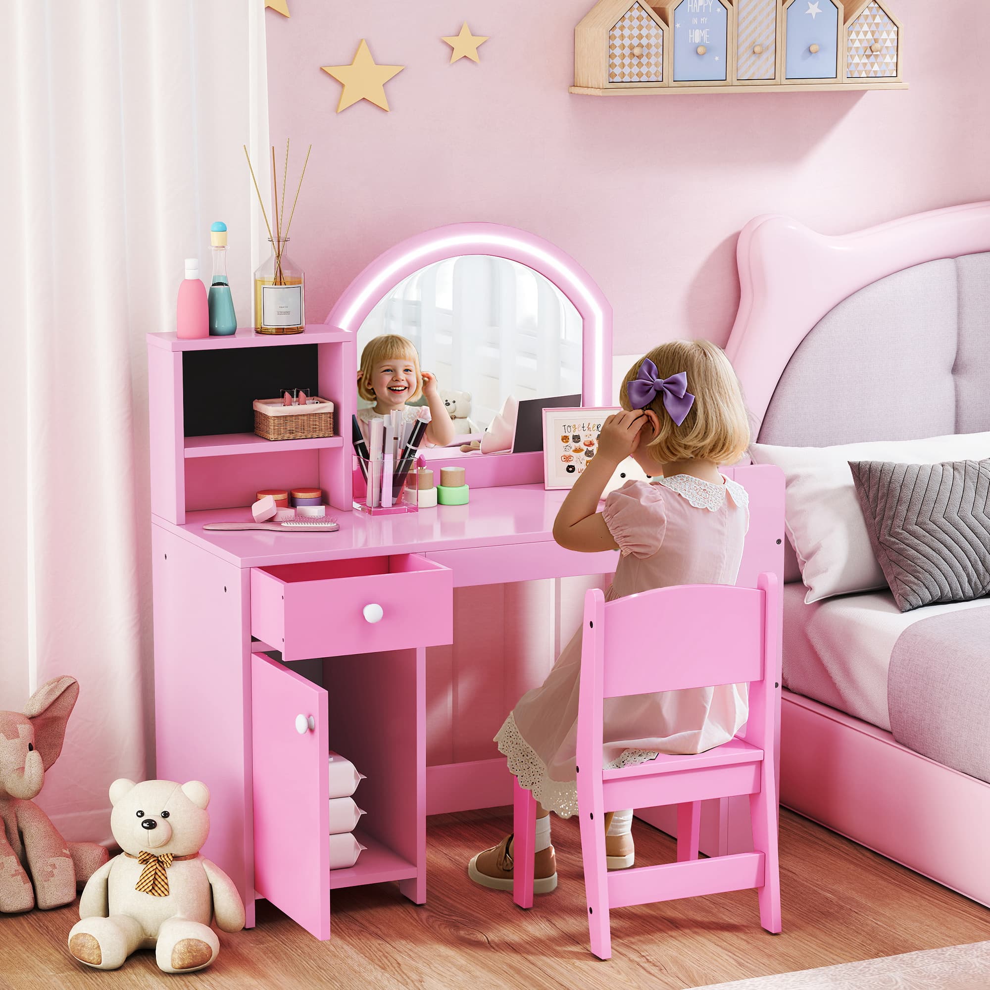 Girls Dressing Table Set with LED Mirror and Storage - image 8